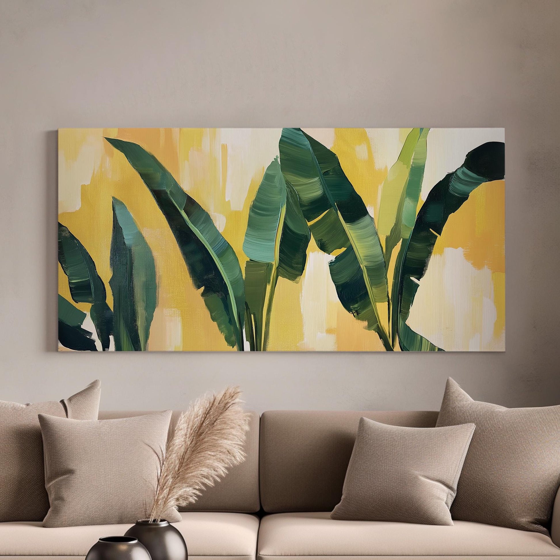 Abstract Palm Tree Canvas Wall Art For Bedroom, Landscape Rainforest Canvas Print, Botanical Large Canvas Art