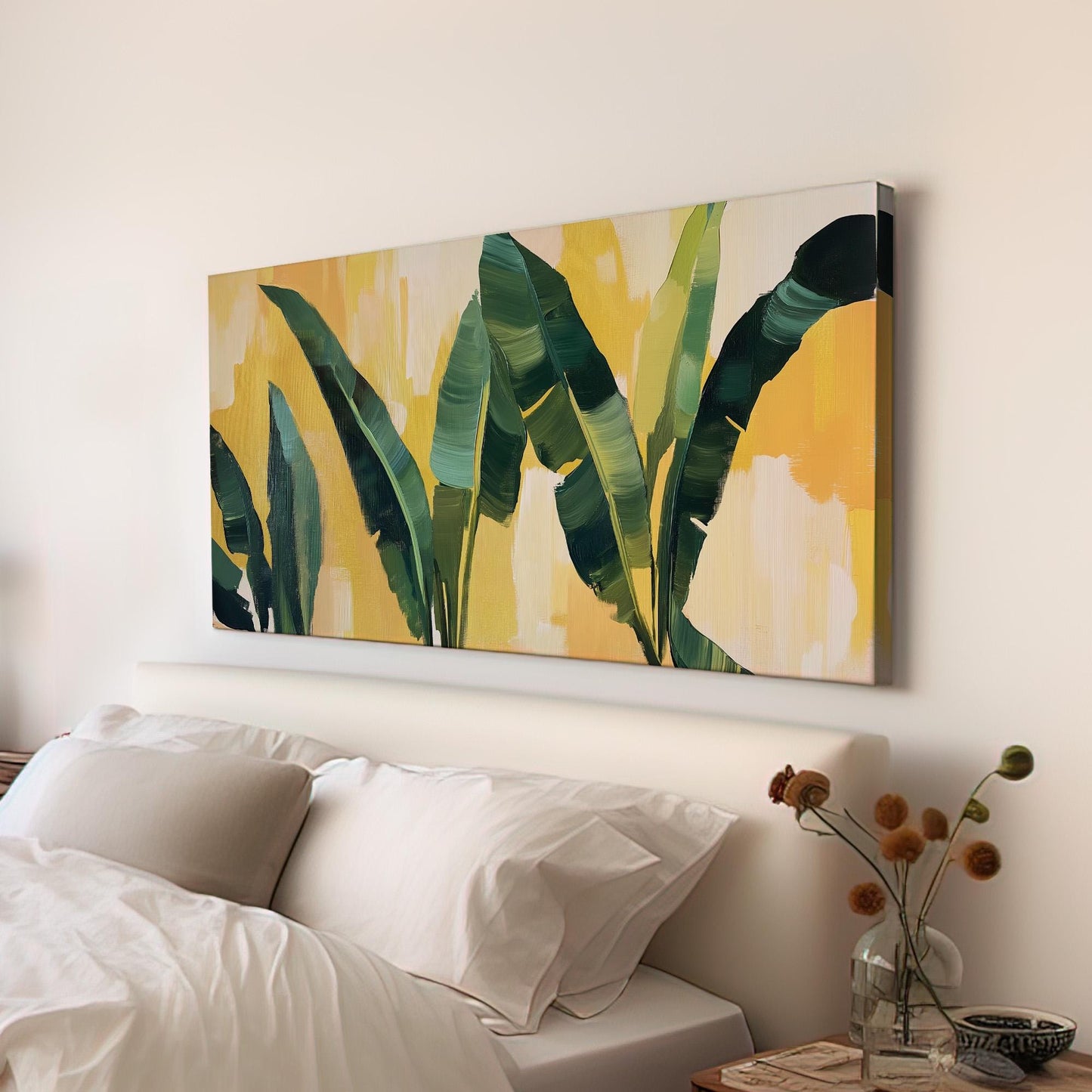 Abstract Palm Tree Canvas Wall Art For Bedroom, Landscape Rainforest Canvas Print, Botanical Large Canvas Art