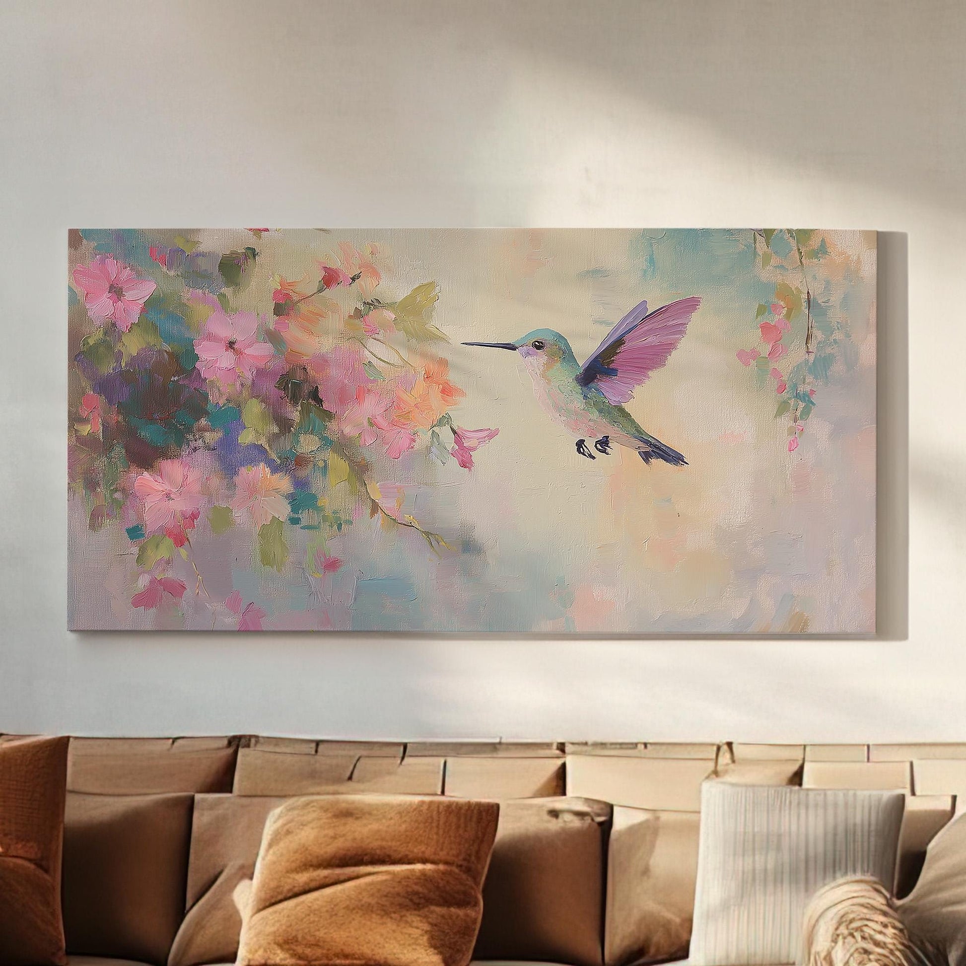 Abstract Hummingbird Canvas Wall Art For Bedroom, Landscape Rustic Canvas Print, Colibri Large Canvas Art
