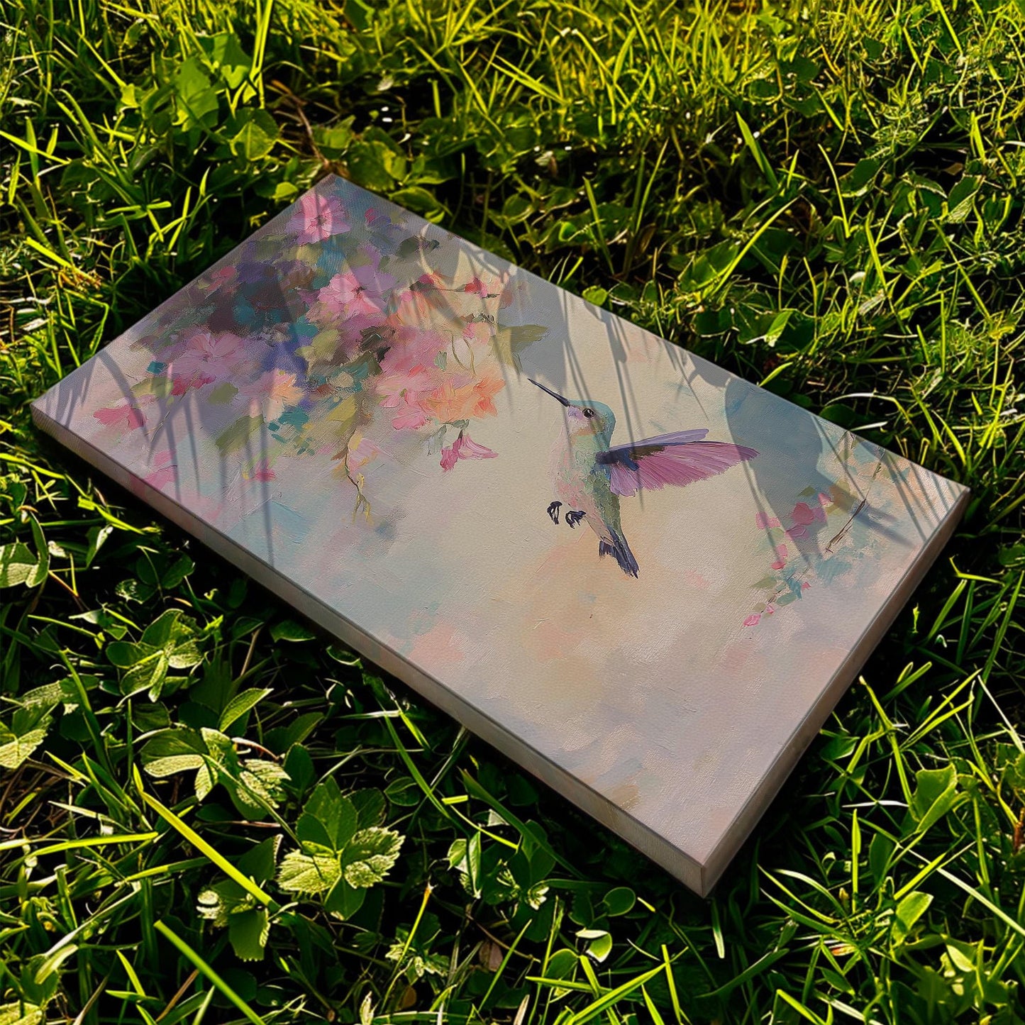 Abstract Hummingbird Canvas Wall Art For Bedroom, Landscape Rustic Canvas Print, Colibri Large Canvas Art