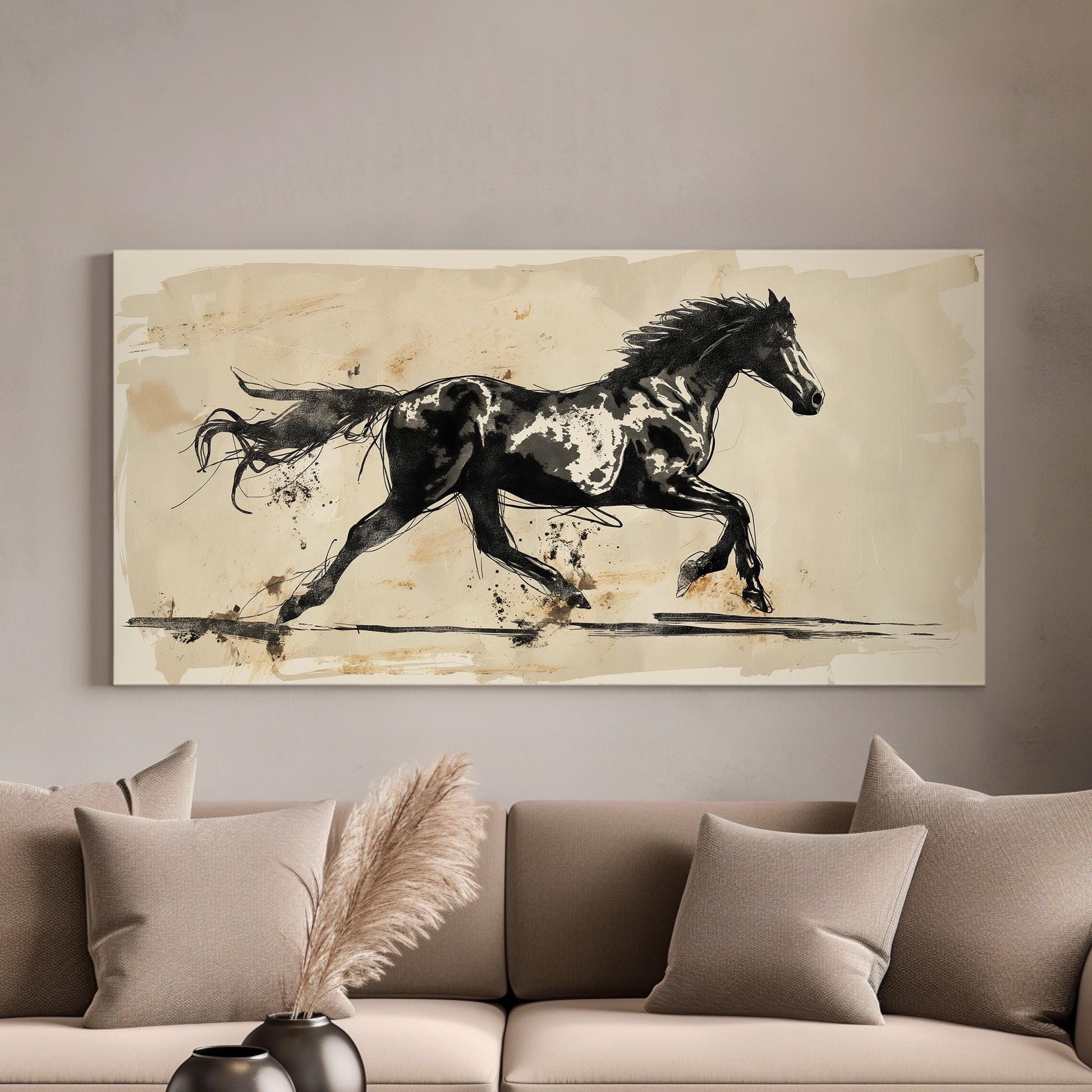 Abstract Running Horse Canvas Print: Minimalist Farmhouse Wall Art