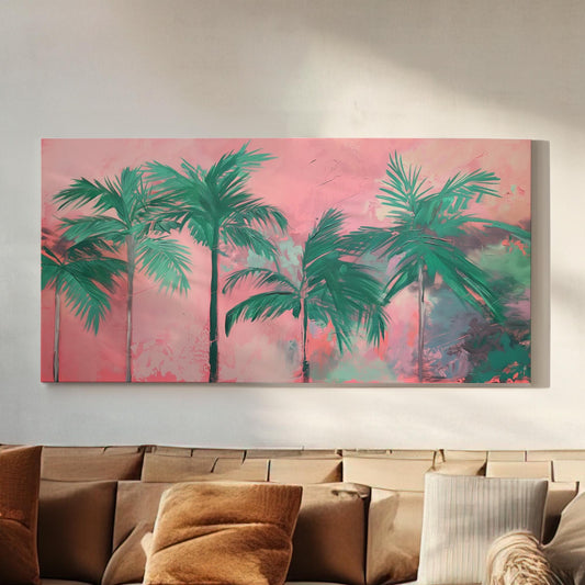 Florida Palm Tree in Pink Storm Canvas Wall Art For Living Room, Landscape Tropical Canvas Print, Summer Large Canvas Art