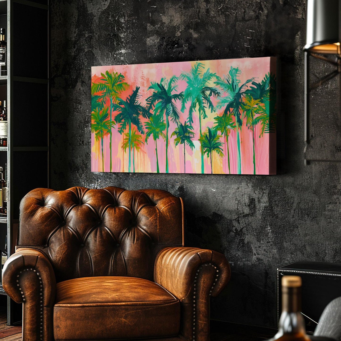 Florida Palm Tree Pink Canvas Wall Art For Living Room, Landscape Tropical Canvas Print, Summer Large Canvas Art