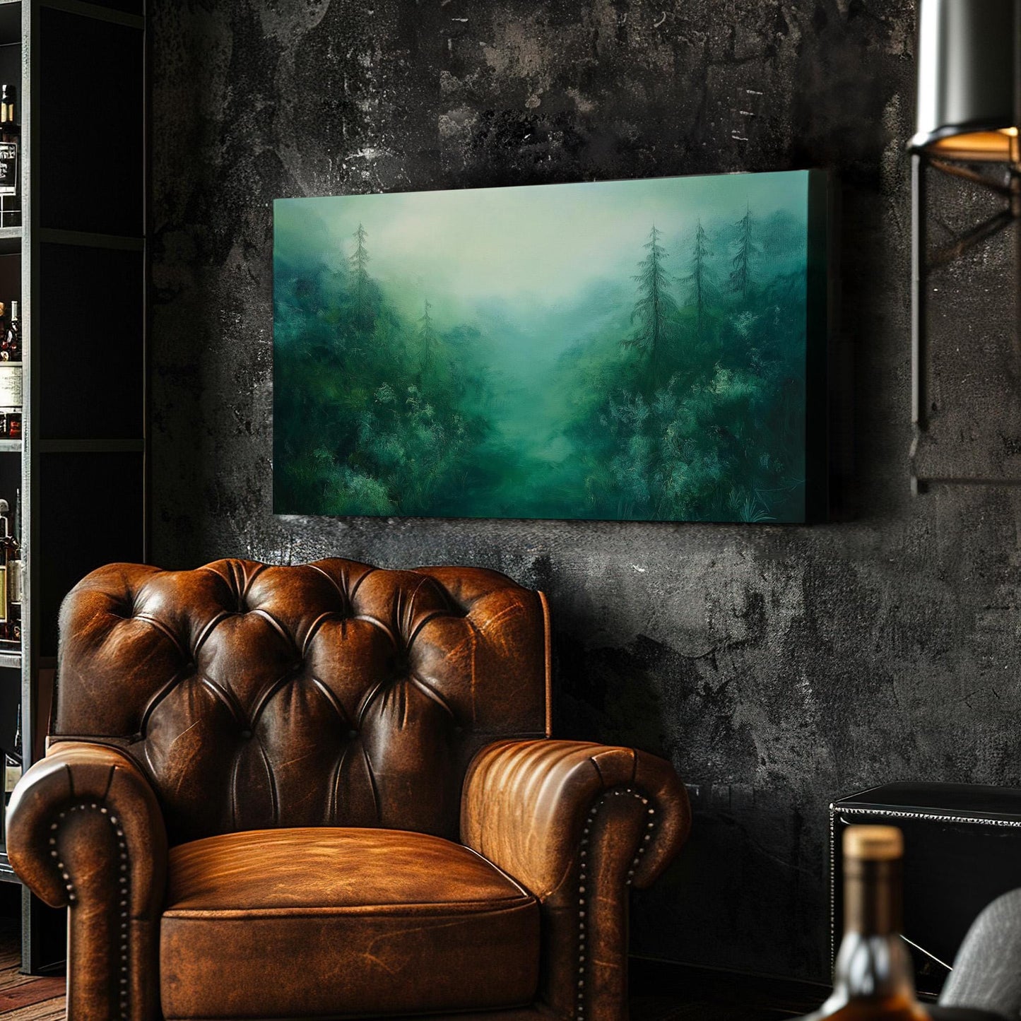 Foggy Emerald Forest Canvas Wall Art For Living Room, Landscape Pond Landscape Canvas Print, Rustic Country Large Canvas Art