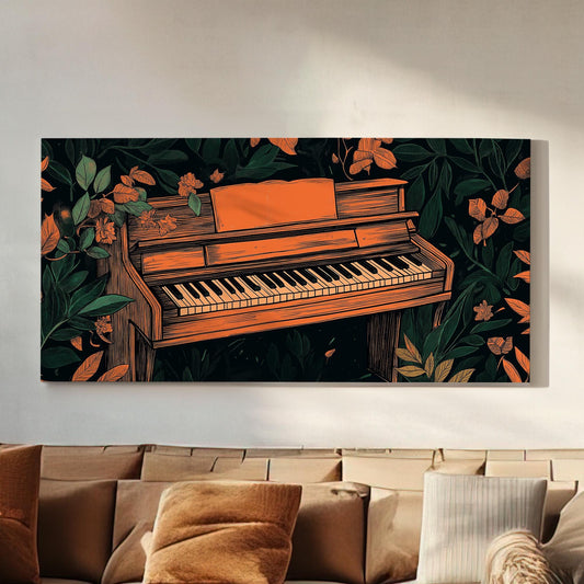 Piano In The Forest Canvas Wall Art For Living Room, Landscape Pianist Canvas Print, Classical Large Canvas Art