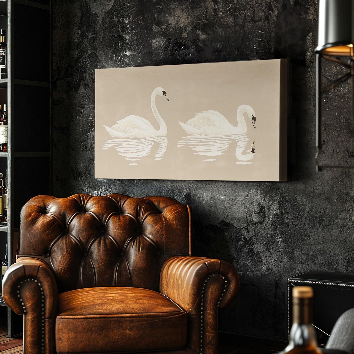 Swan Couple Canvas Wall Art For Living Room, Landscape Farmhouse Canvas Print, Antique Large Canvas Art