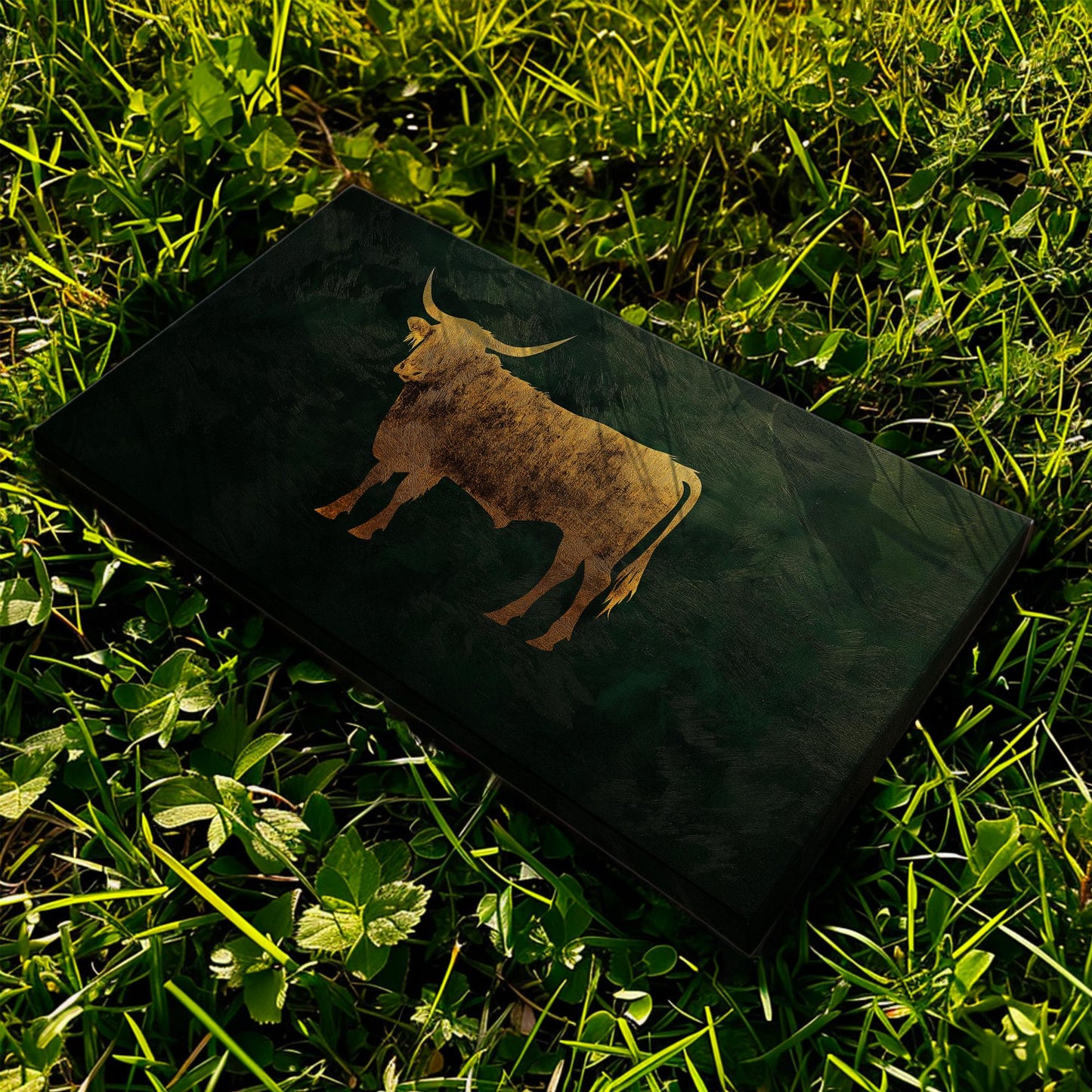 Vintage Gold Highland Cow Canvas Wall Art For Living Room, Landscape Dark Green Canvas Print, Rustic Large Canvas Art