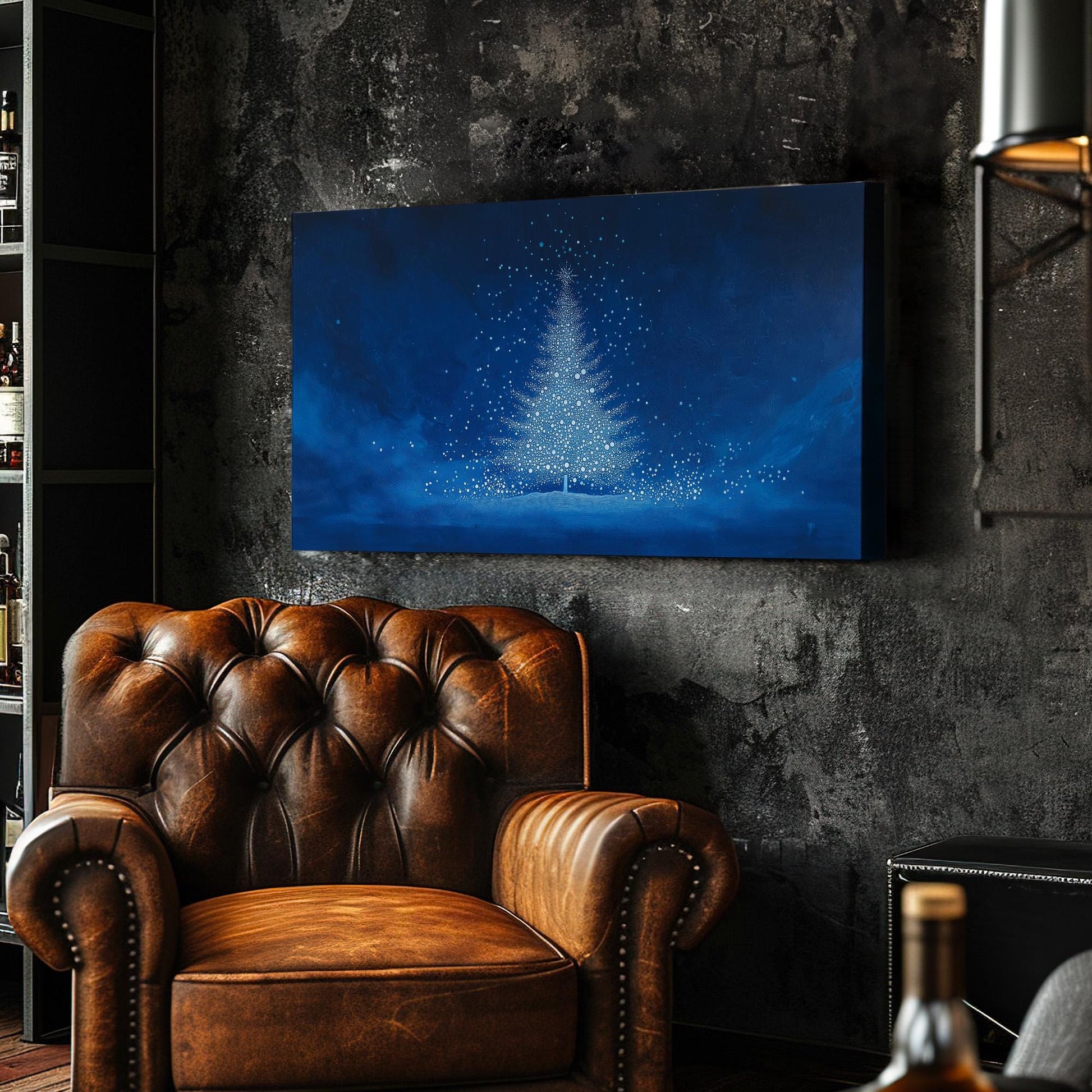Blue Christmas Tree Canvas Wall Art For Living Room, Landscape Winter Canvas Print, Farmhouse Large Canvas Art