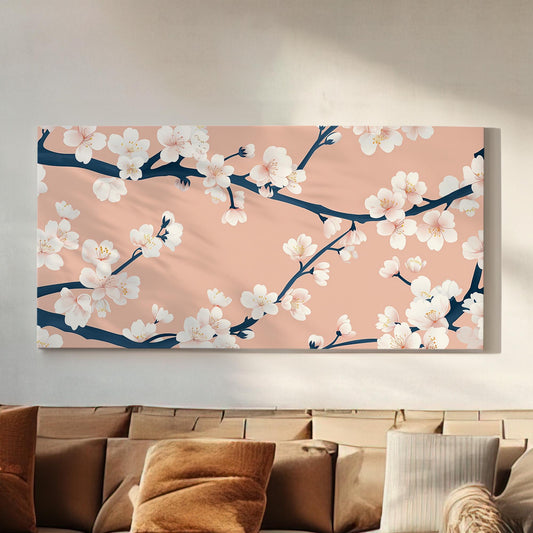 Cherry Blossom Art Canvas Wall Art For Living Room, Landscape Japanese Canvas Print, Vintage Oil Large Canvas Art