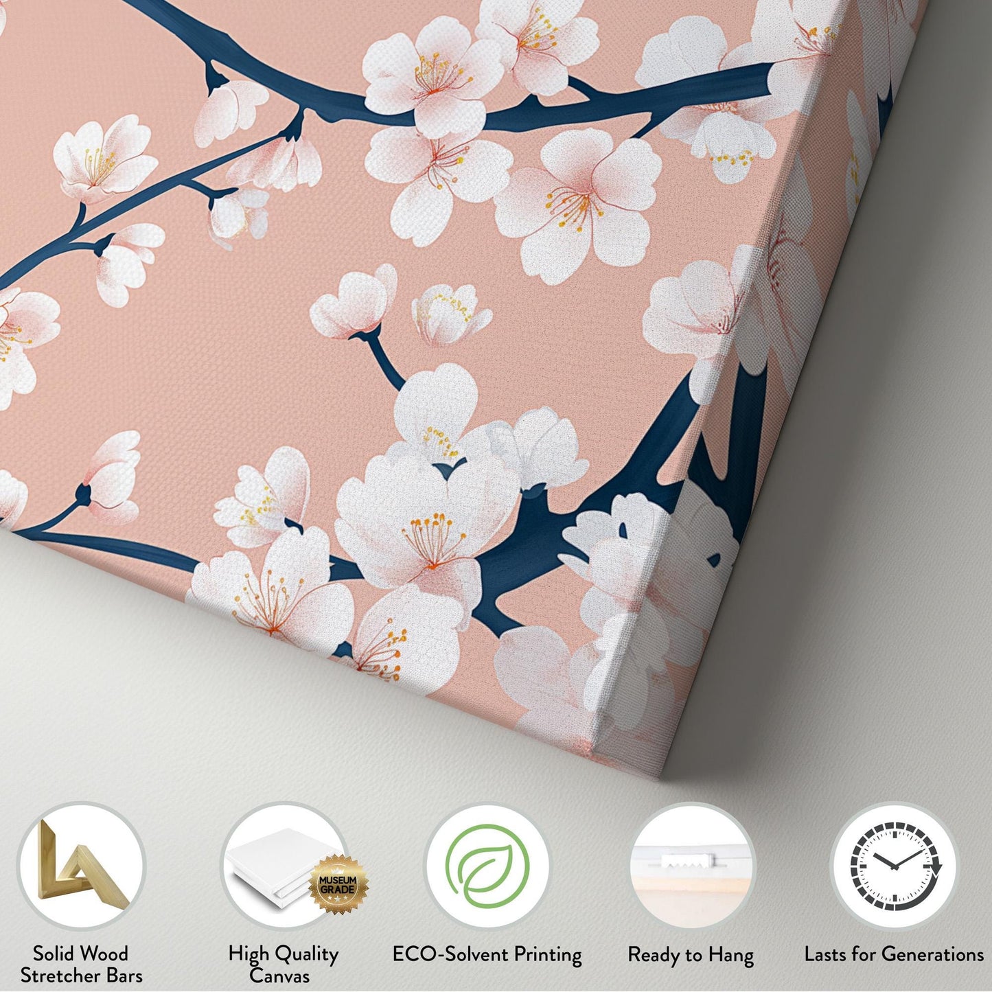 Cherry Blossom Art Canvas Wall Art For Living Room, Landscape Japanese Canvas Print, Vintage Oil Large Canvas Art
