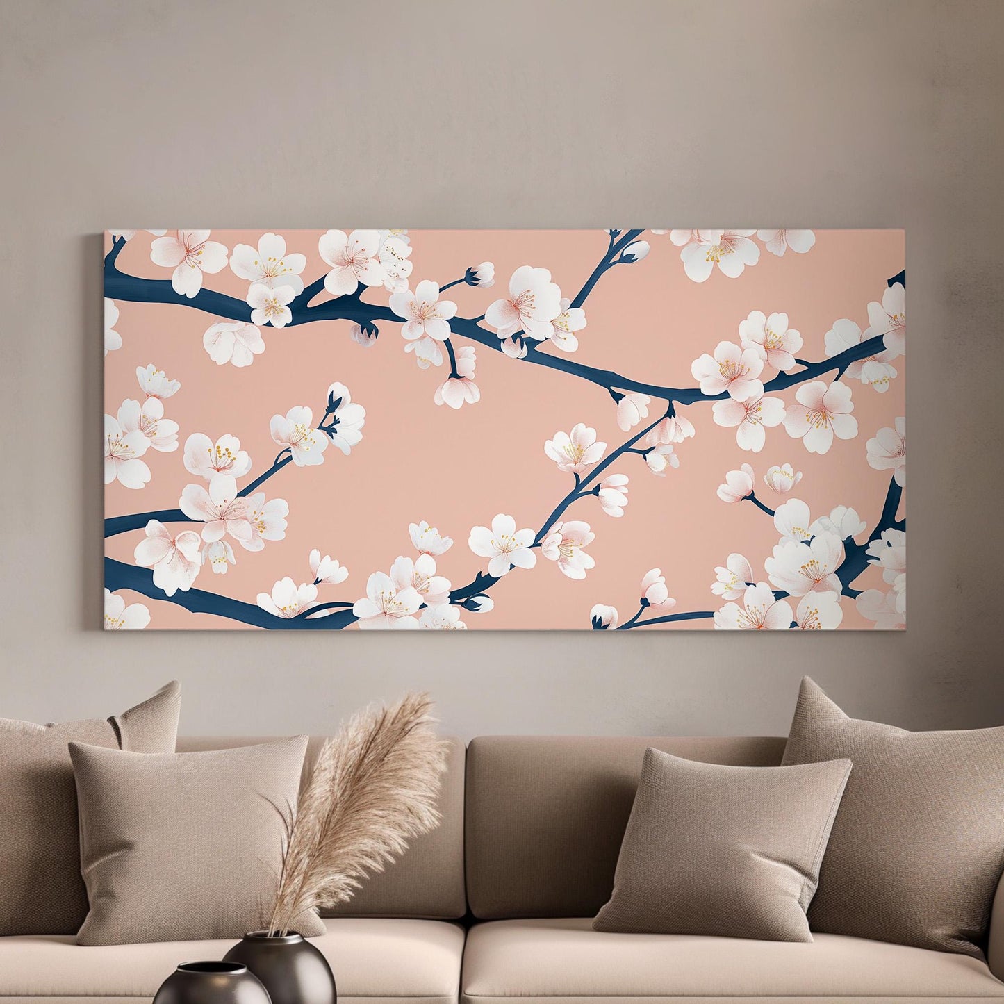 Cherry Blossom Art Canvas Wall Art For Living Room, Landscape Japanese Canvas Print, Vintage Oil Large Canvas Art