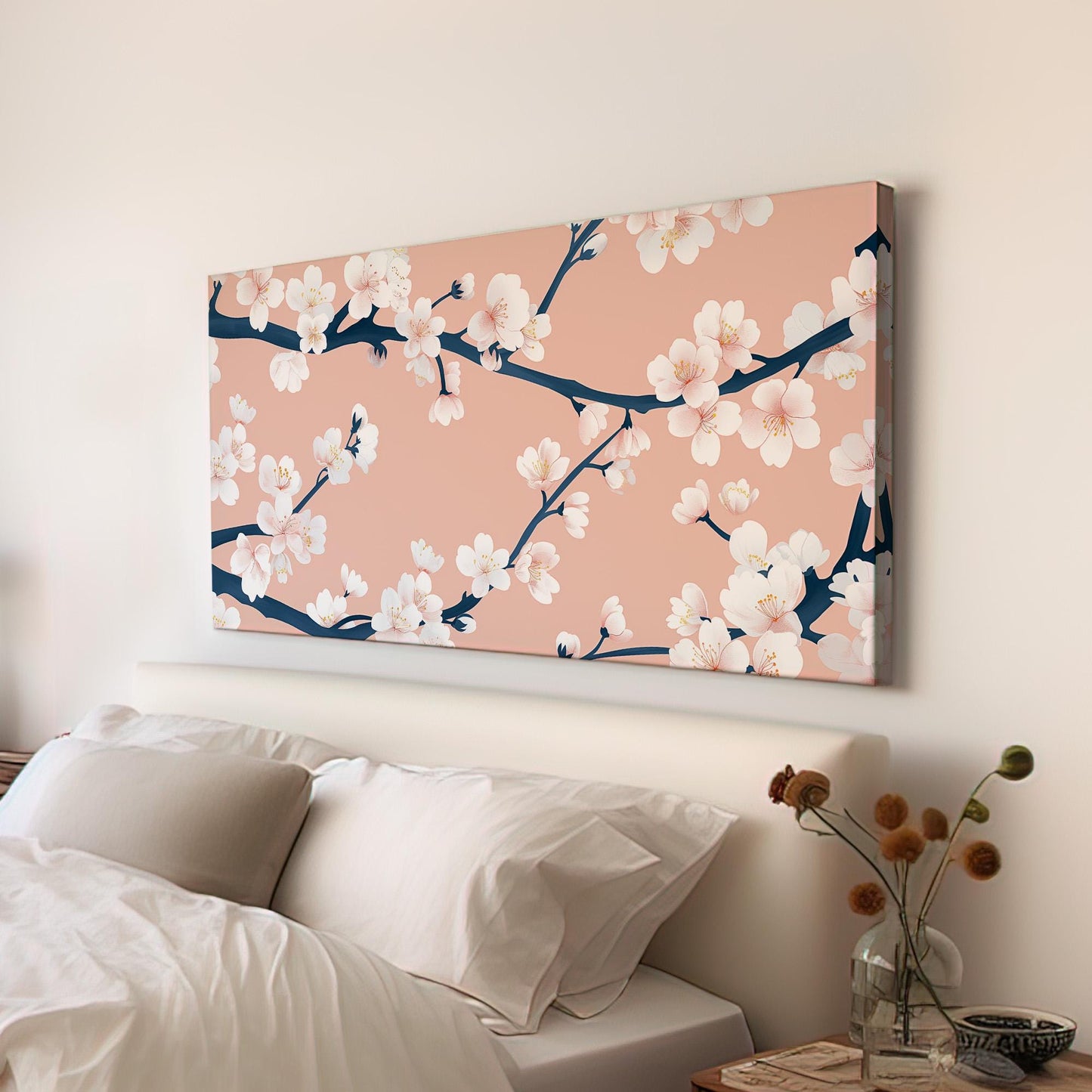 Cherry Blossom Art Canvas Wall Art For Living Room, Landscape Japanese Canvas Print, Vintage Oil Large Canvas Art