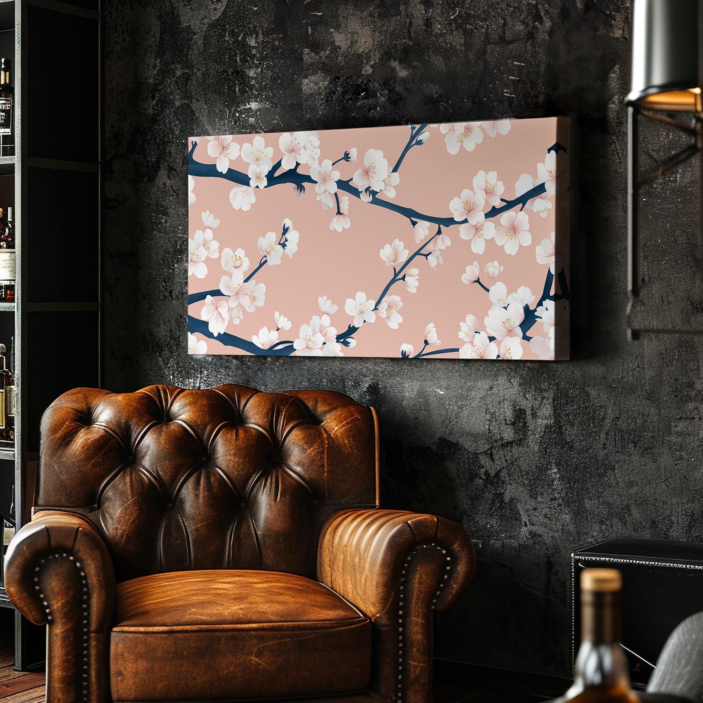 Cherry Blossom Art Canvas Wall Art For Living Room, Landscape Japanese Canvas Print, Vintage Oil Large Canvas Art