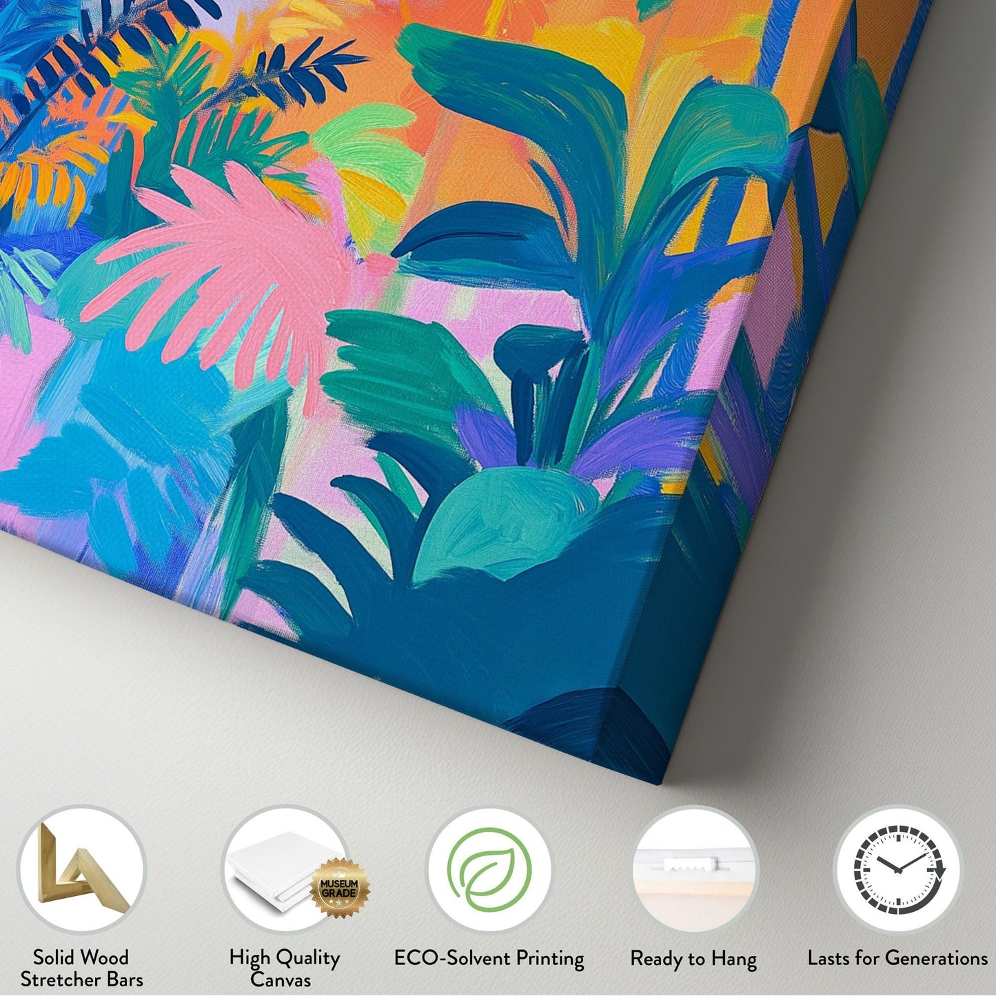 Colorful Oil Jungle Canvas Wall Art For Living Room, Landscape Rainforest Canvas Print, Botanical Large Canvas Art
