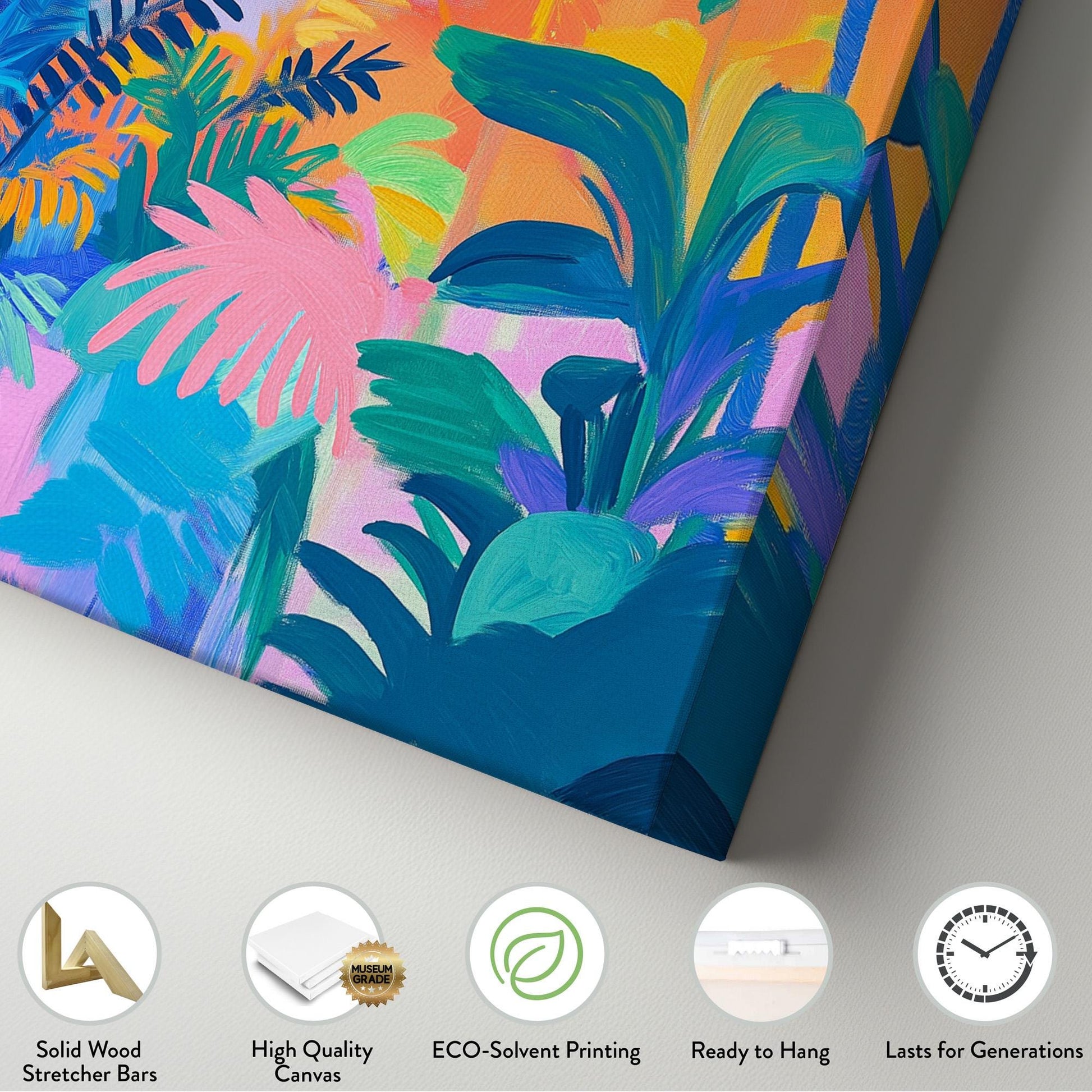 Colorful Oil Jungle Canvas Wall Art For Living Room, Landscape Rainforest Canvas Print, Botanical Large Canvas Art