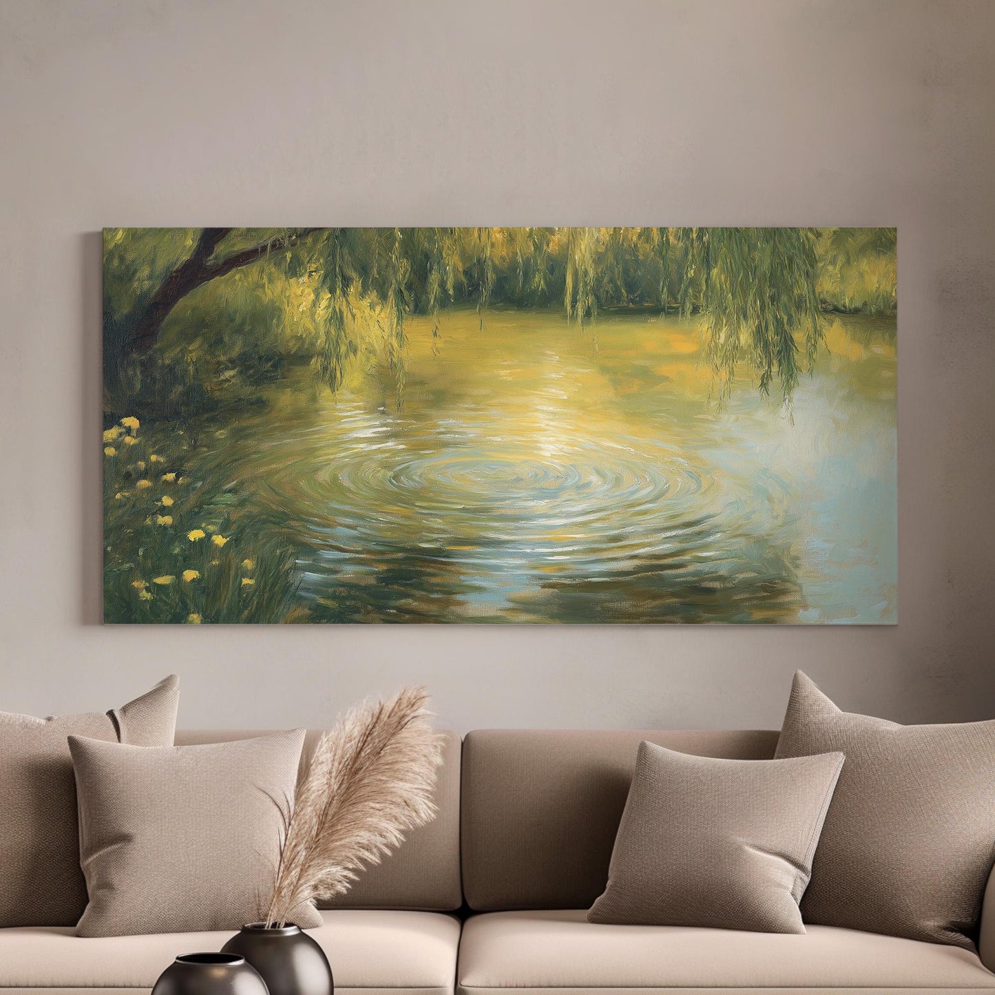 Water Ripples Canvas Wall Art For Living Room, Landscape Quiet Pond Canvas Print, Tranquil Large Canvas Art
