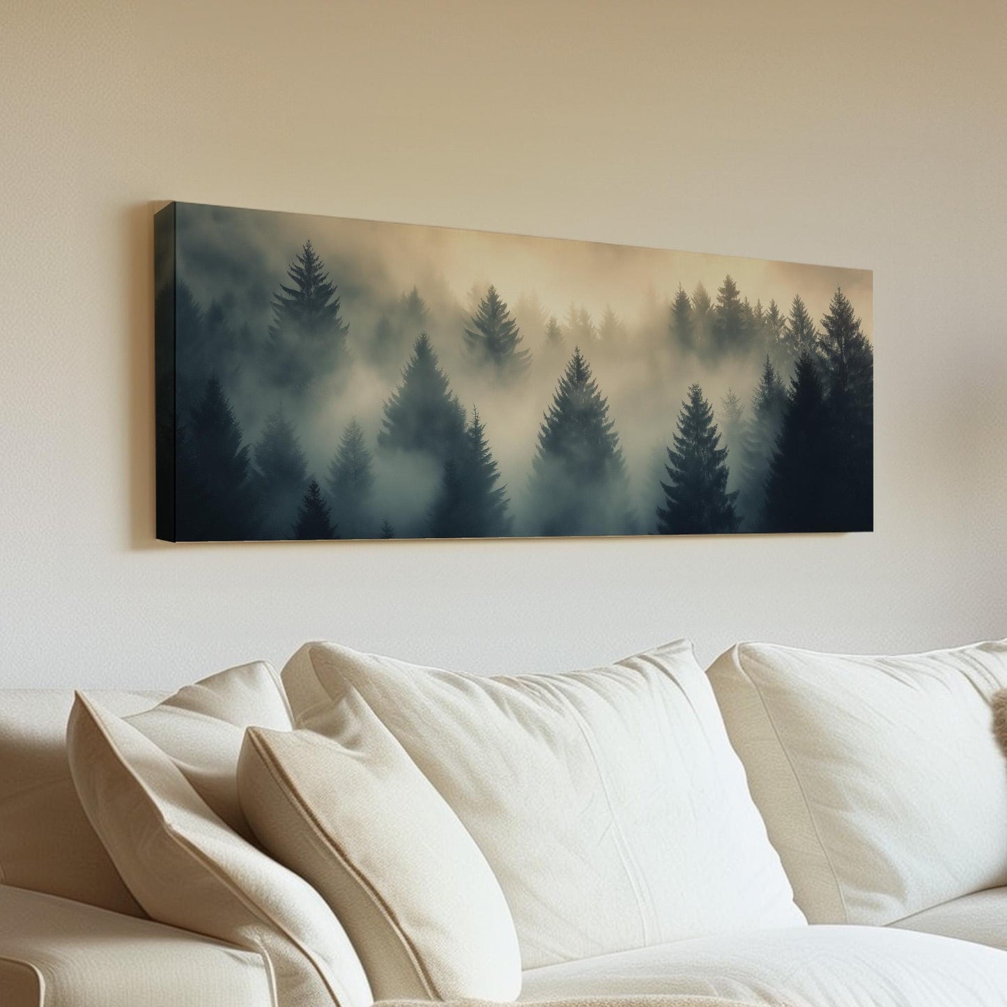 Misty Pine Forest Panoramic Canvas Print: Rustic Fall Decor
