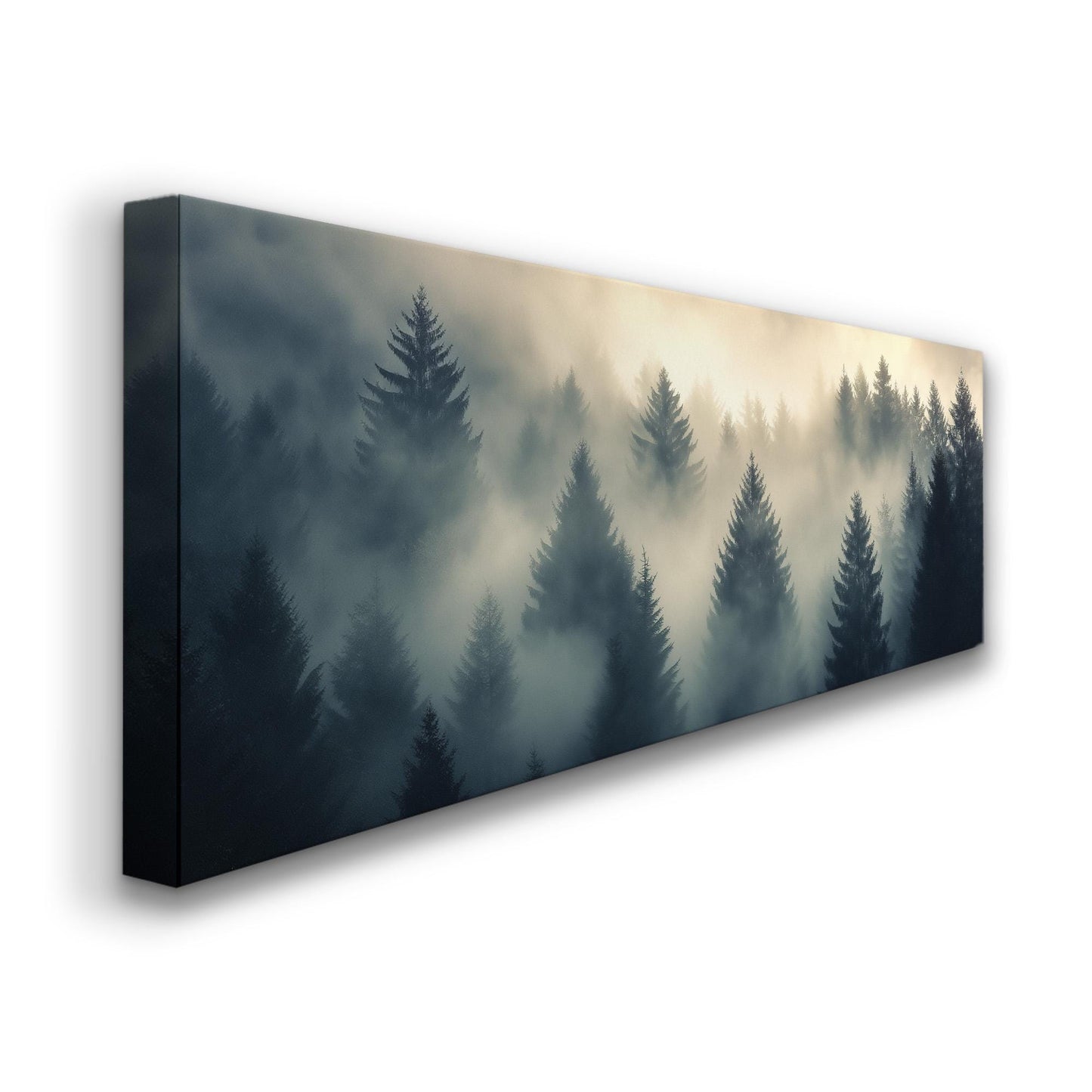 Misty Pine Forest Panoramic Canvas Print: Rustic Fall Decor