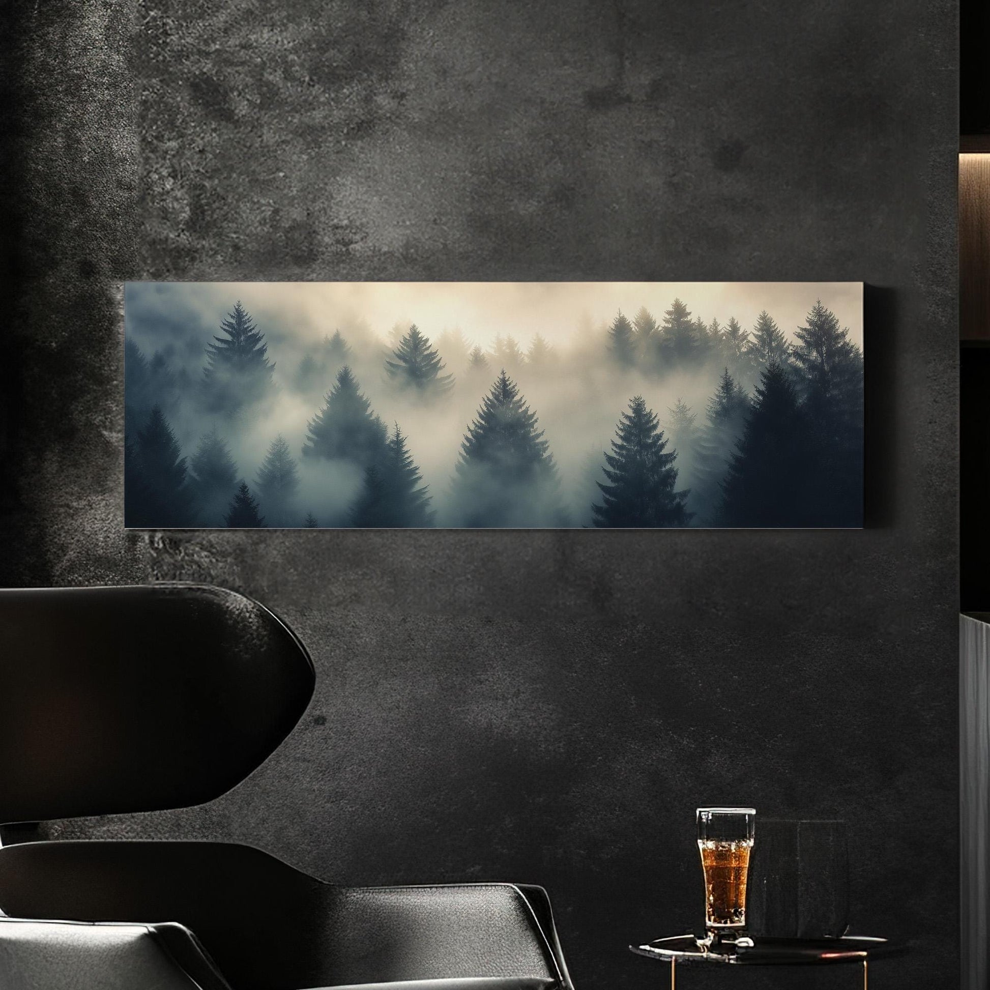 Misty Pine Forest Panoramic Canvas Print: Rustic Fall Decor