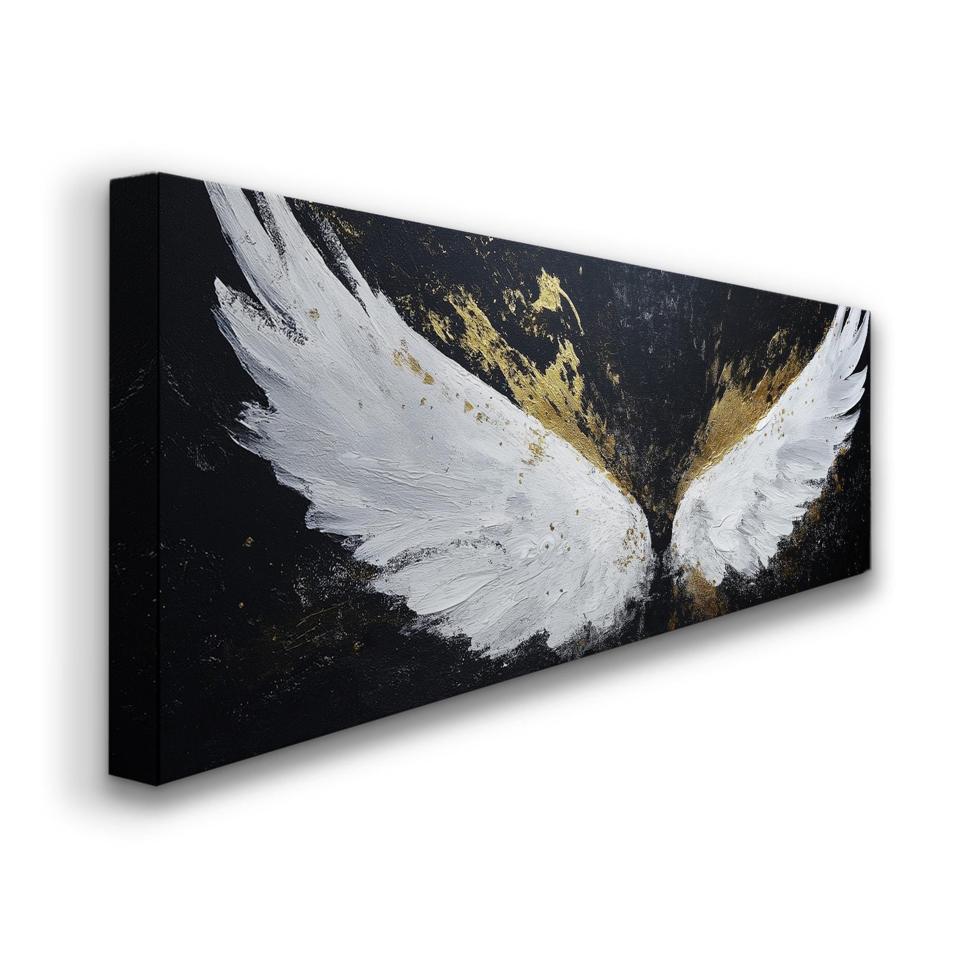 Gold Angel Wing Panoramic Wall Art Angelic, Panorama Blessed Canvas Print, Modern Decor Canvas Art