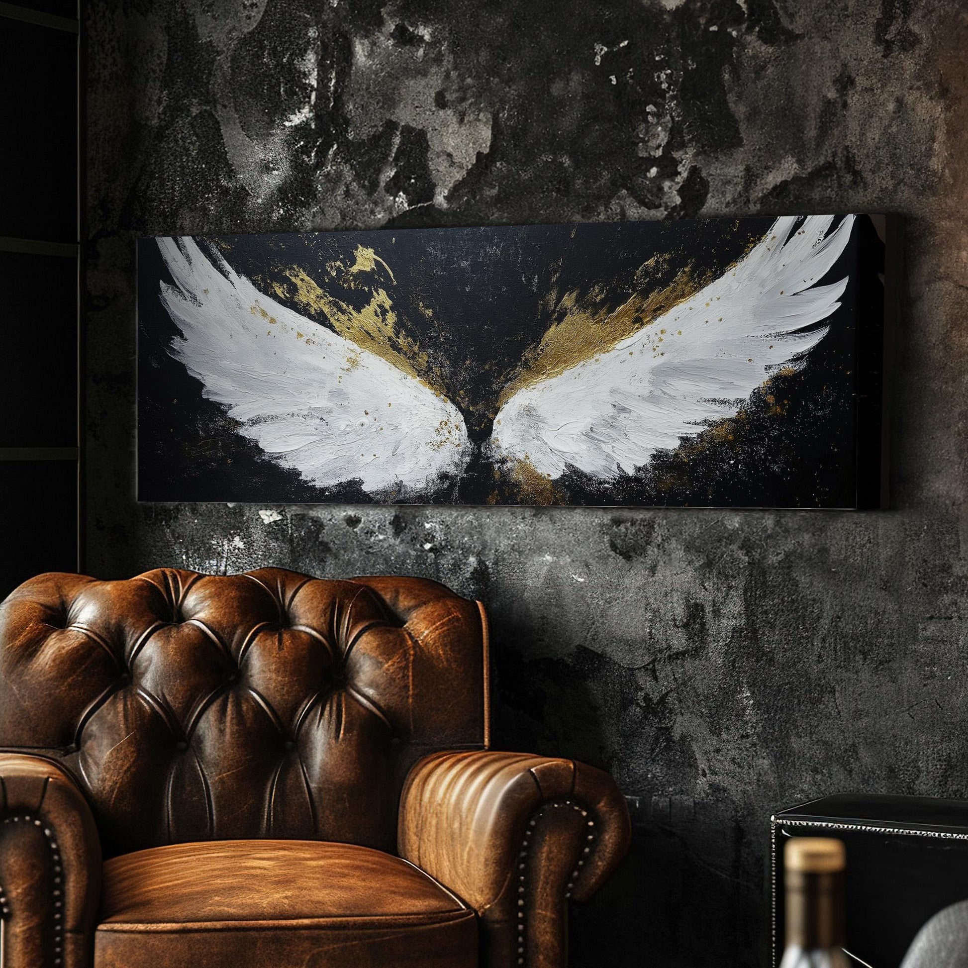 Gold Angel Wing Panoramic Wall Art Angelic, Panorama Blessed Canvas Print, Modern Decor Canvas Art