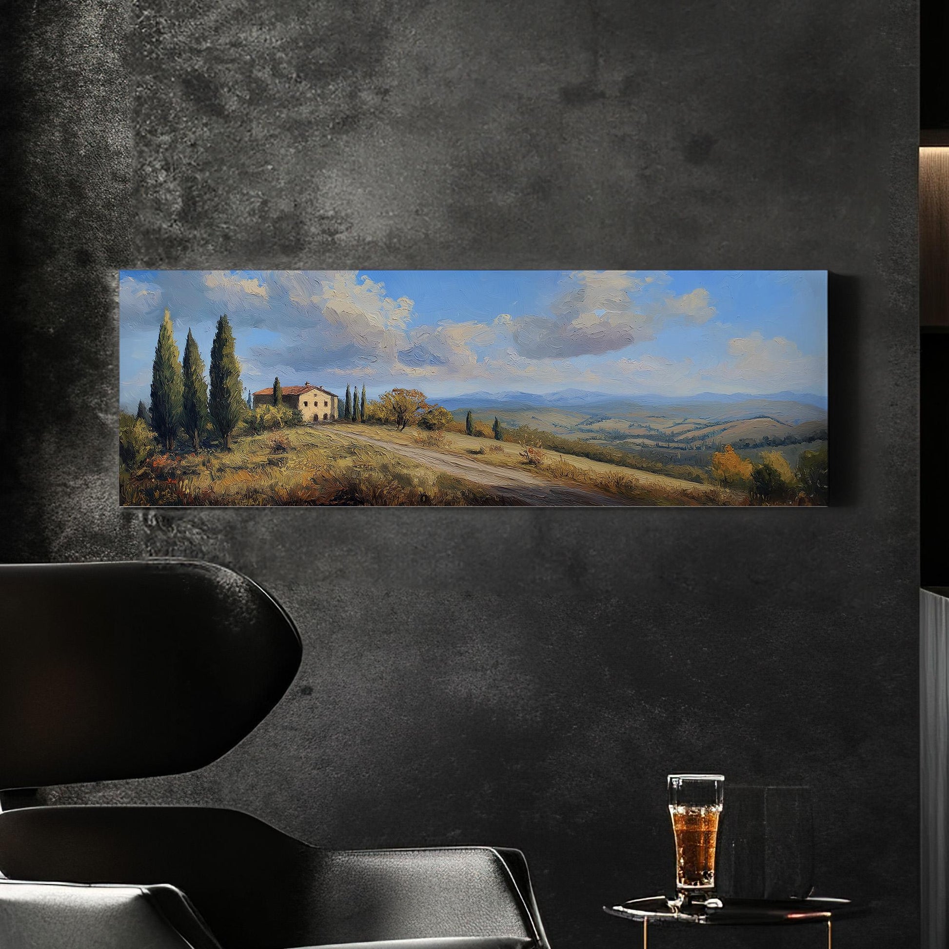 Lone Farm Panoramic Wall Art Tuscany, Panorama Tuscan Village Canvas Print, Italian Countryside Decor Canvas Art
