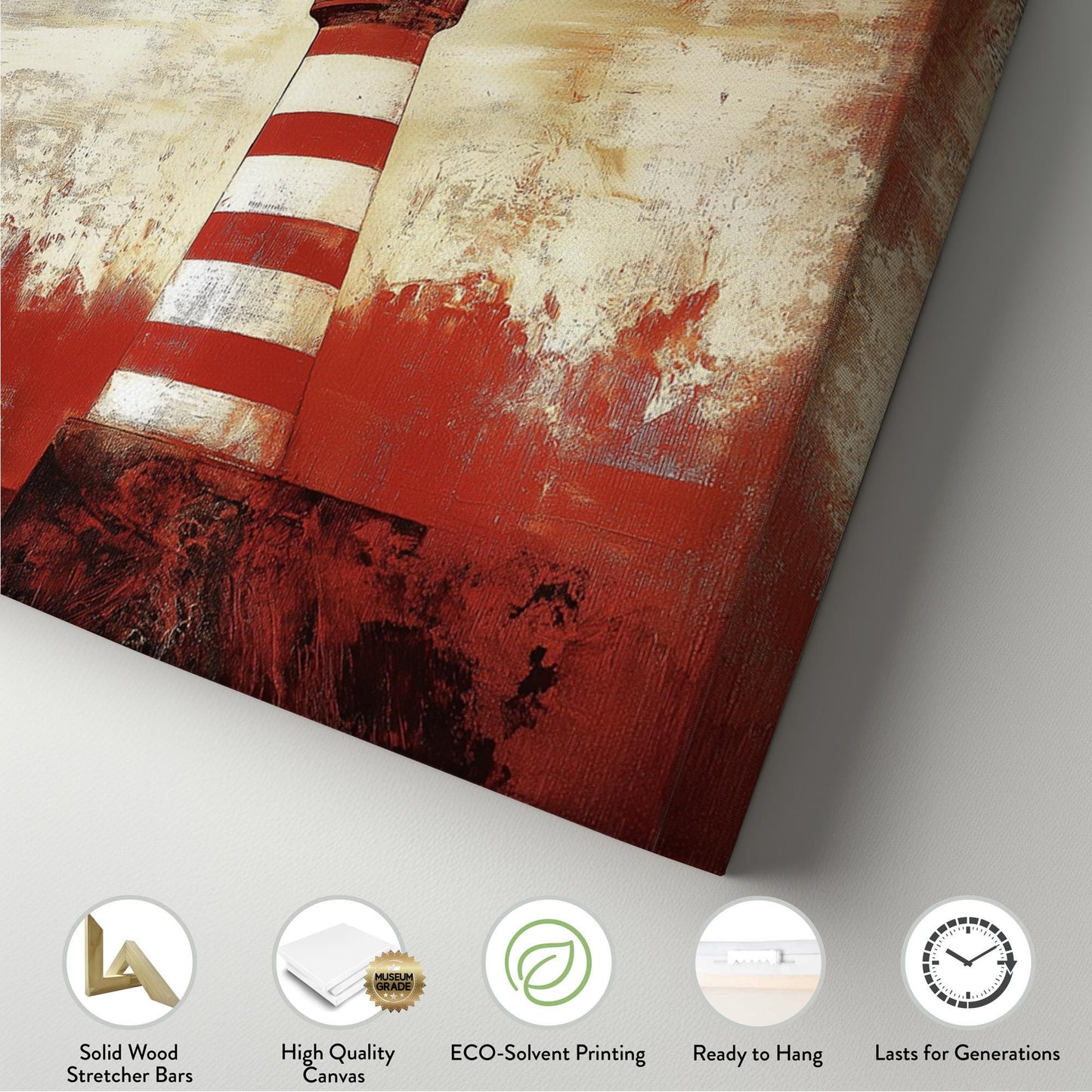 Red Lighthouse Panoramic Wall Art Lakehouse, Panorama Boathouse Canvas Print, Sea Coast Decor Canvas Art