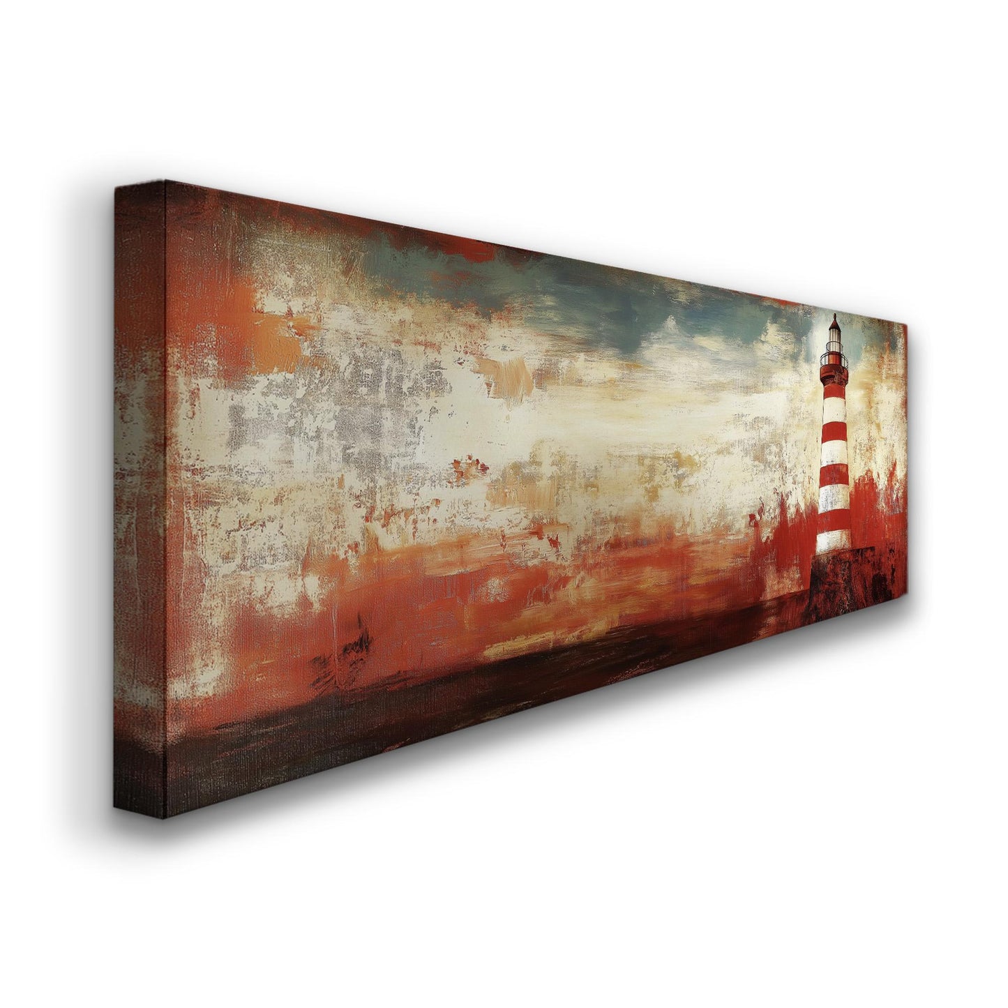 Red Lighthouse Panoramic Wall Art Lakehouse, Panorama Boathouse Canvas Print, Sea Coast Decor Canvas Art