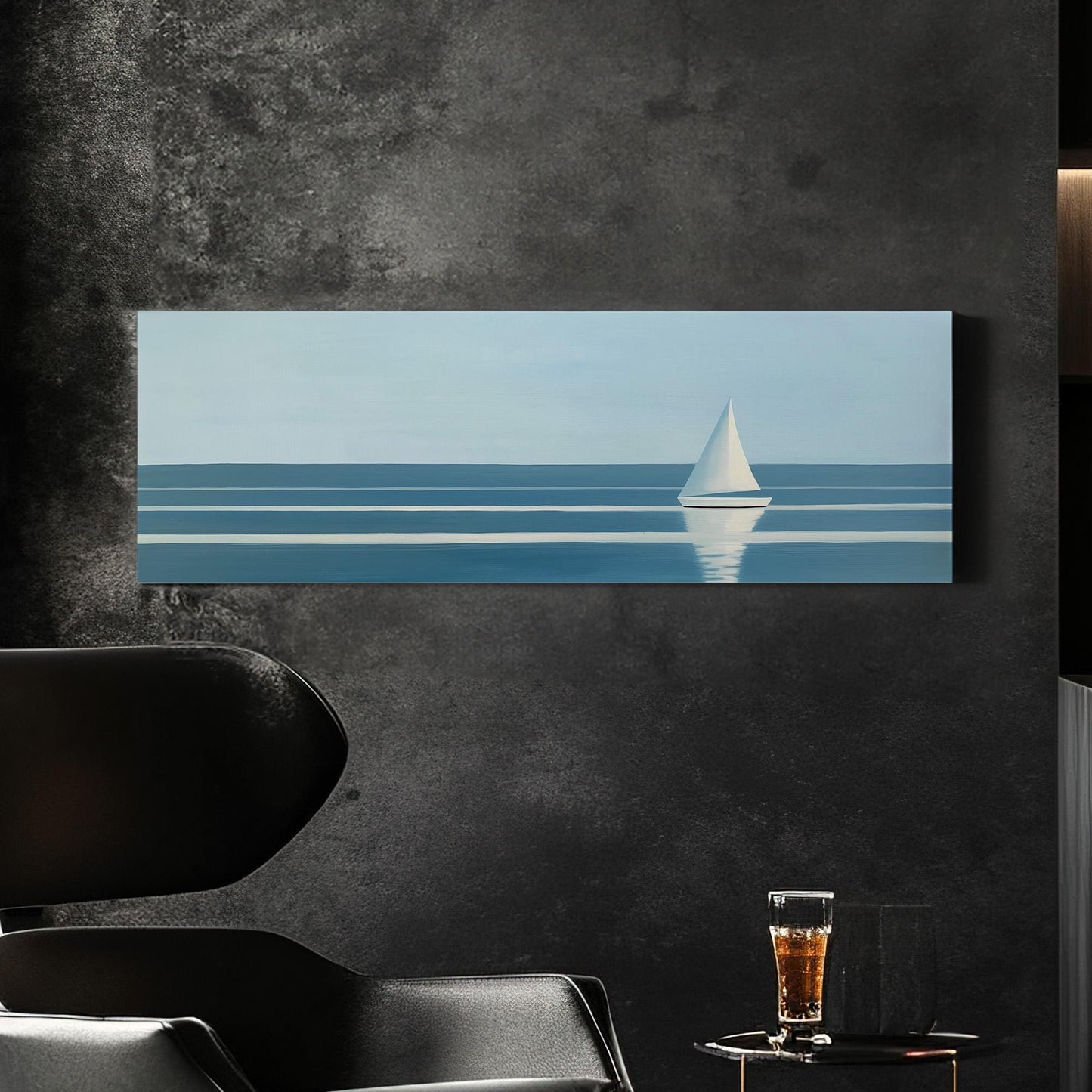 Sailboat Line Art Canvas Print: Panoramic Seascape Wall Decor