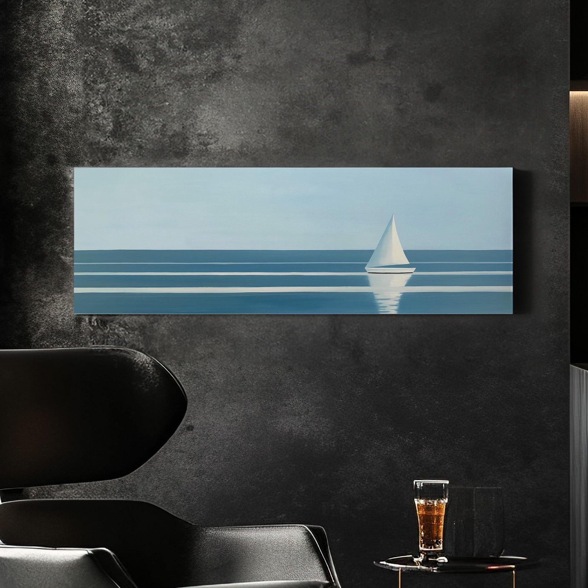 Sailboat Line Art Canvas Print: Panoramic Seascape Wall Decor