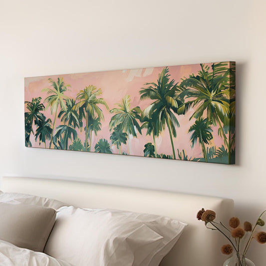 Florida Palm Tree Oil Panoramic Wall Art Coastal, Panorama Tropical Canvas Print, Summer Decor Canvas Art