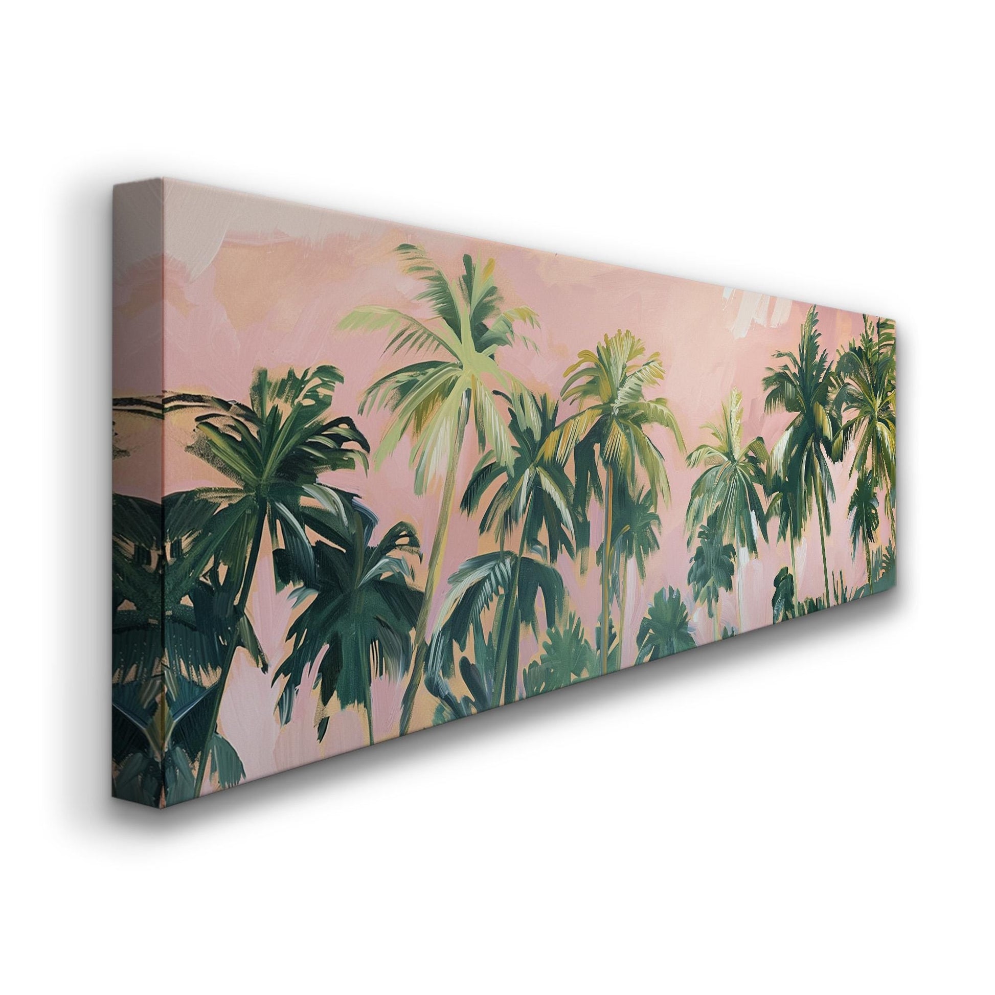 Florida Palm Tree Oil Panoramic Wall Art Coastal, Panorama Tropical Canvas Print, Summer Decor Canvas Art