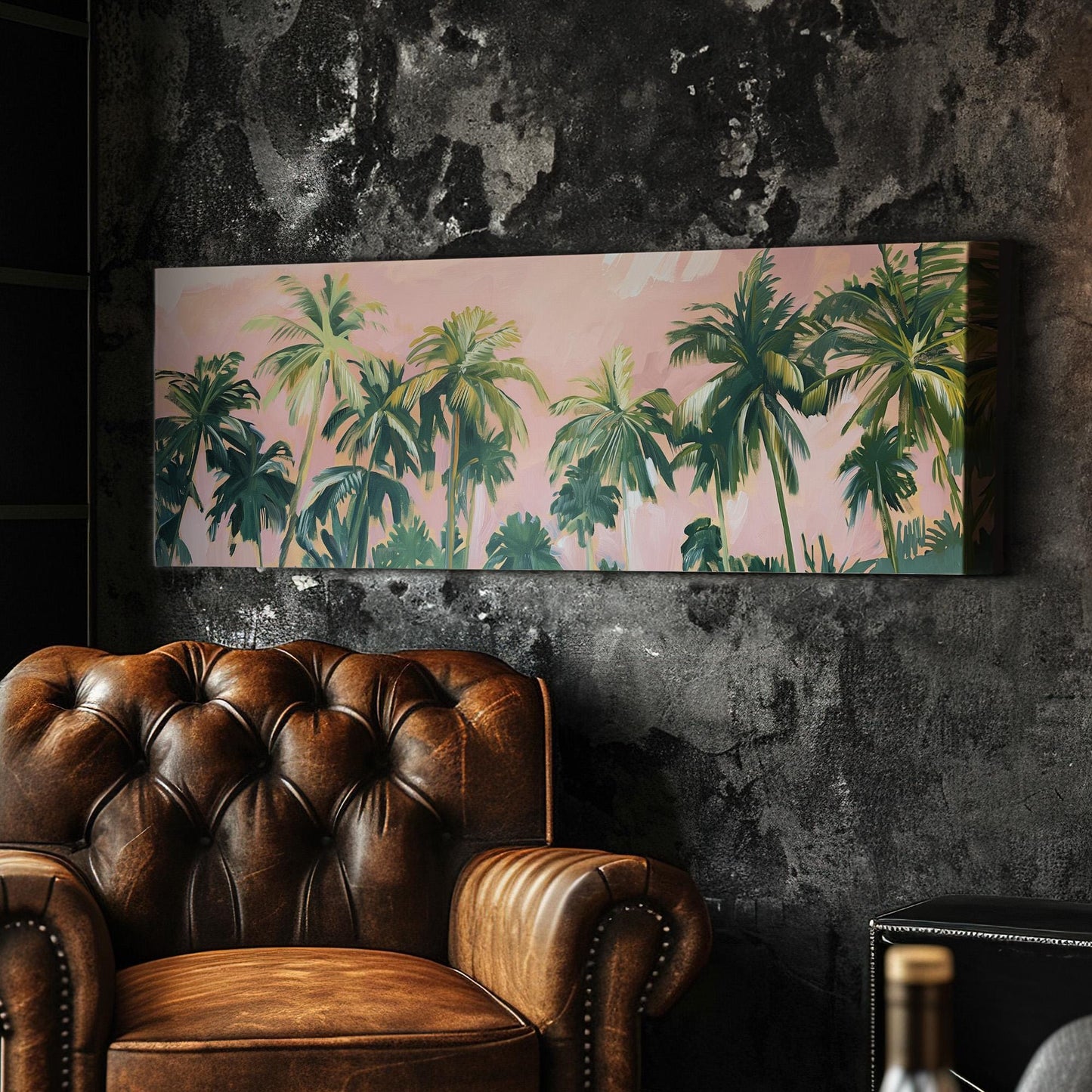 Florida Palm Tree Oil Panoramic Wall Art Coastal, Panorama Tropical Canvas Print, Summer Decor Canvas Art