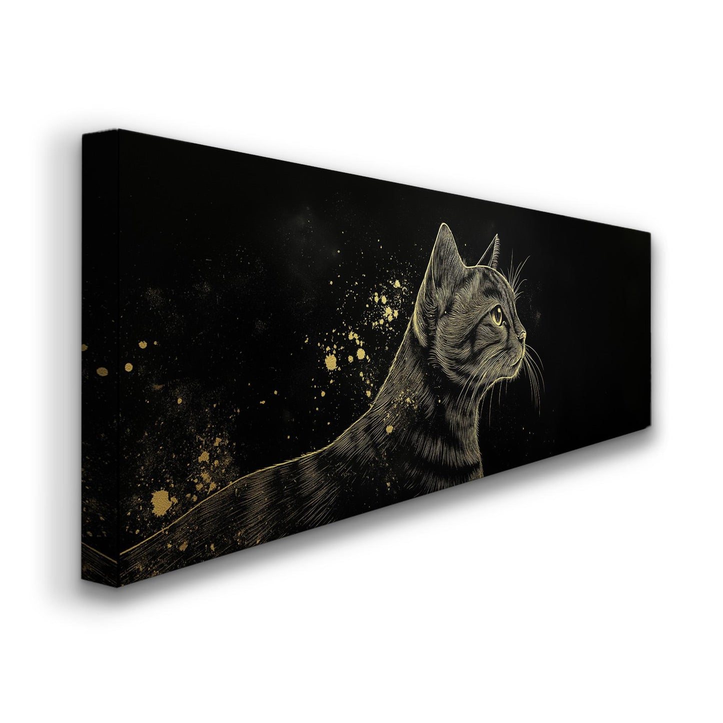 Golden Bengal Cat Panoramic Wall Art Pet, Panorama Adorable Canvas Print, Minimal Decor Canvas Art