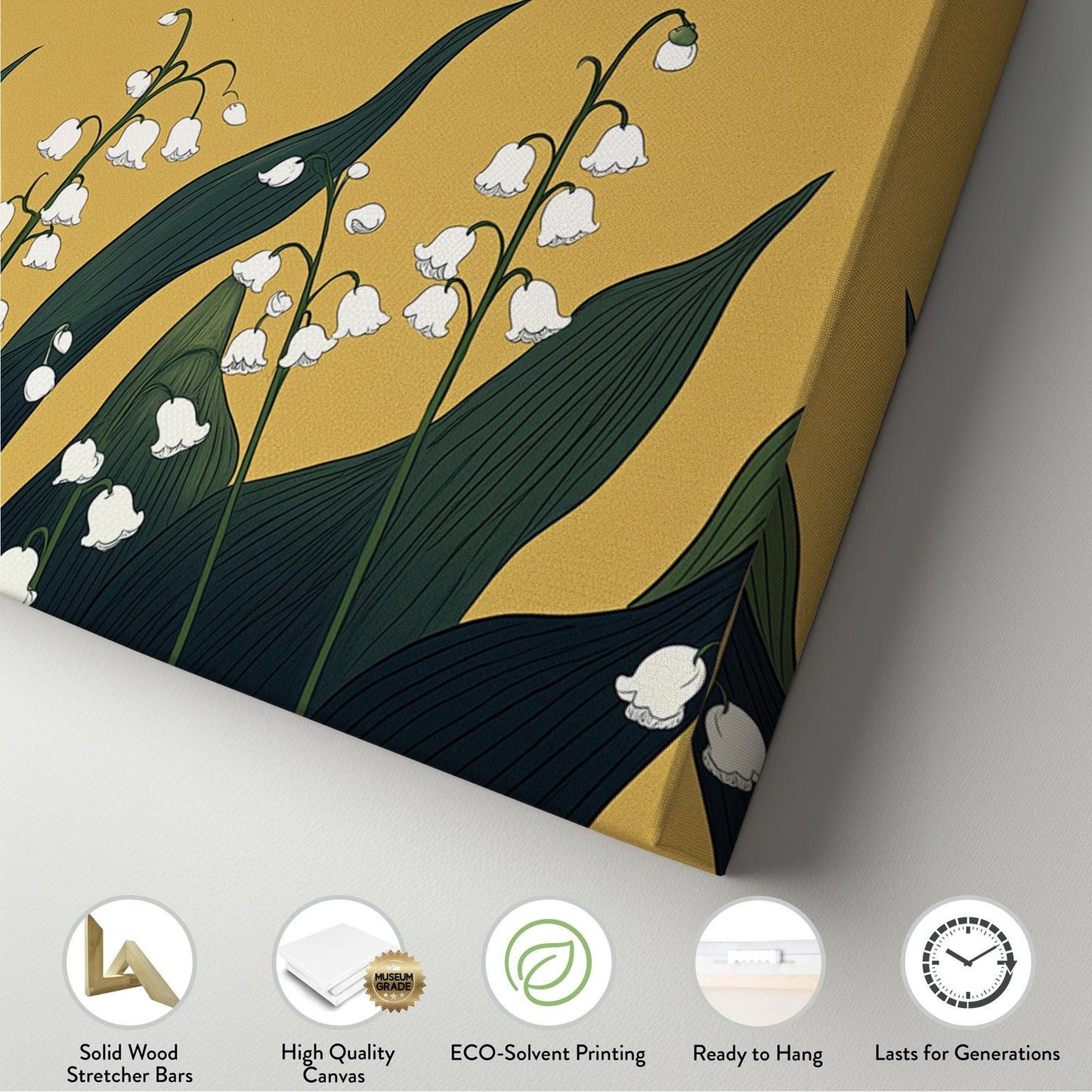 Lily of the Valley Field Panoramic Wall Art Floral, Panorama Lillies Canvas Print, Still Life Decor Canvas Art