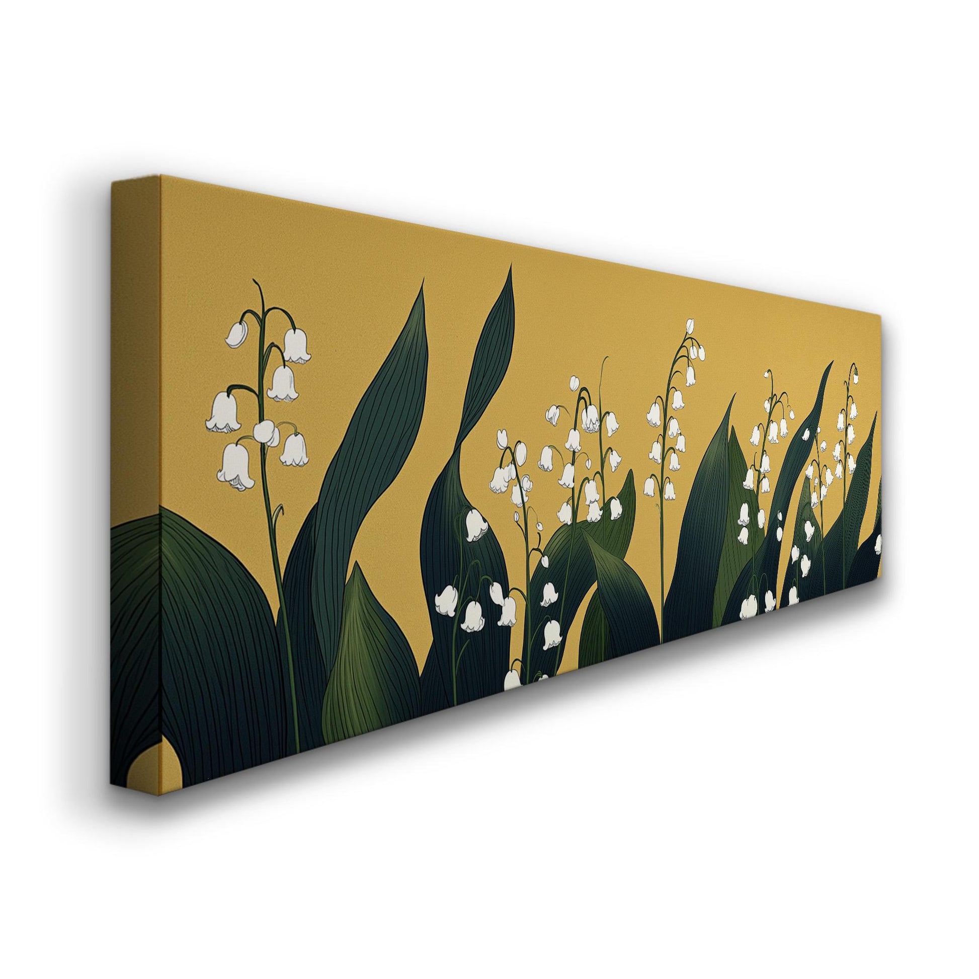 Lily of the Valley Field Panoramic Wall Art Floral, Panorama Lillies Canvas Print, Still Life Decor Canvas Art