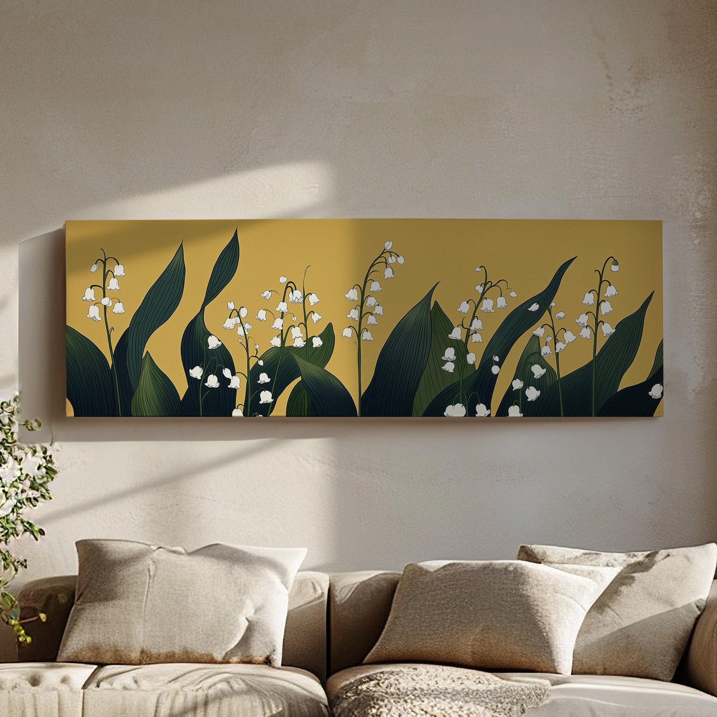 Lily of the Valley Field Panoramic Wall Art Floral, Panorama Lillies Canvas Print, Still Life Decor Canvas Art
