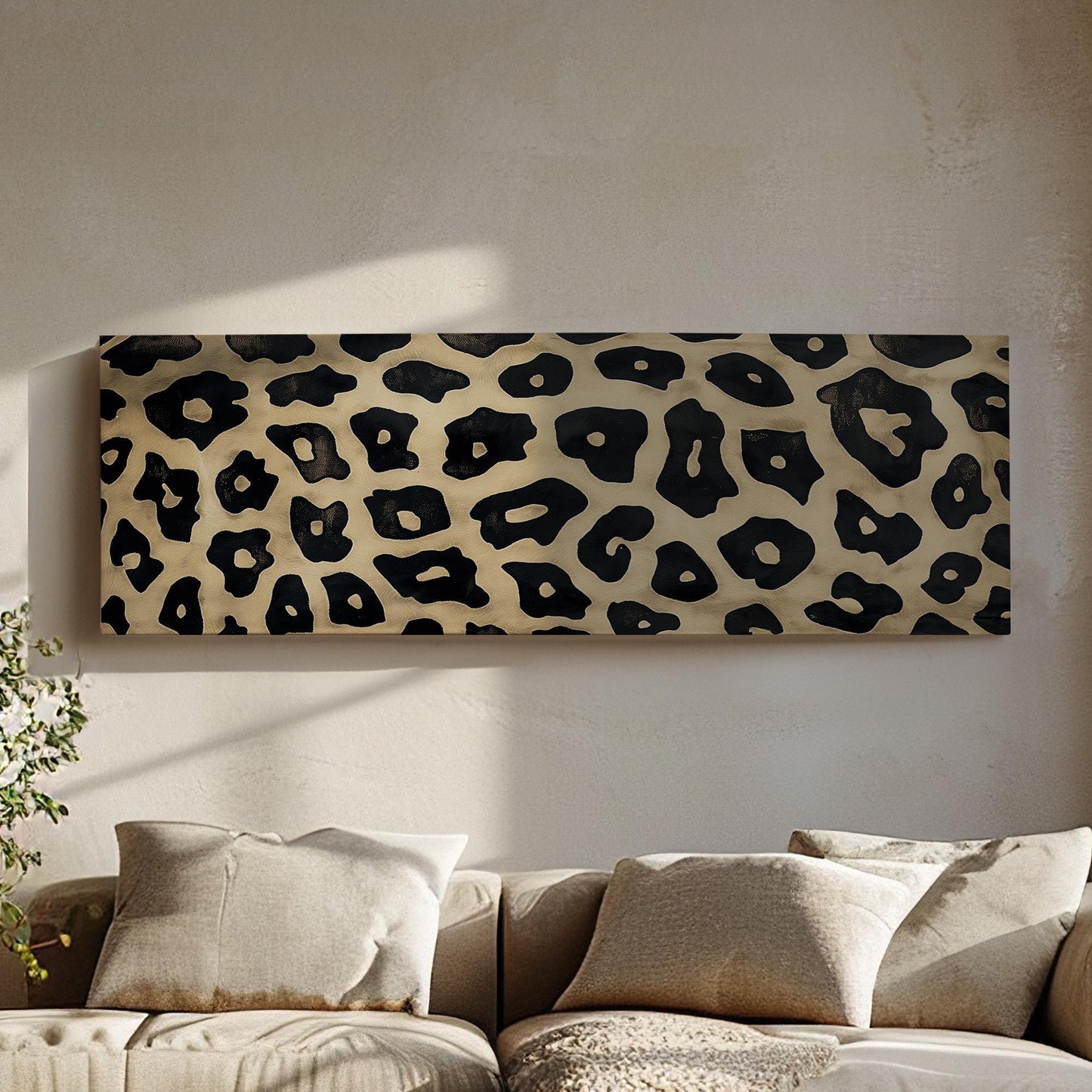 Leopard Pattern Panoramic Wall Art Aesthetic, Panorama Cheetah Canvas Print, Wildlife Decor Canvas Art