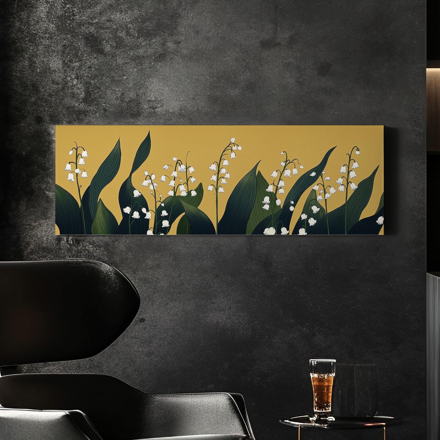 Lily of the Valley Field Panoramic Wall Art Floral, Panorama Lillies Canvas Print, Still Life Decor Canvas Art