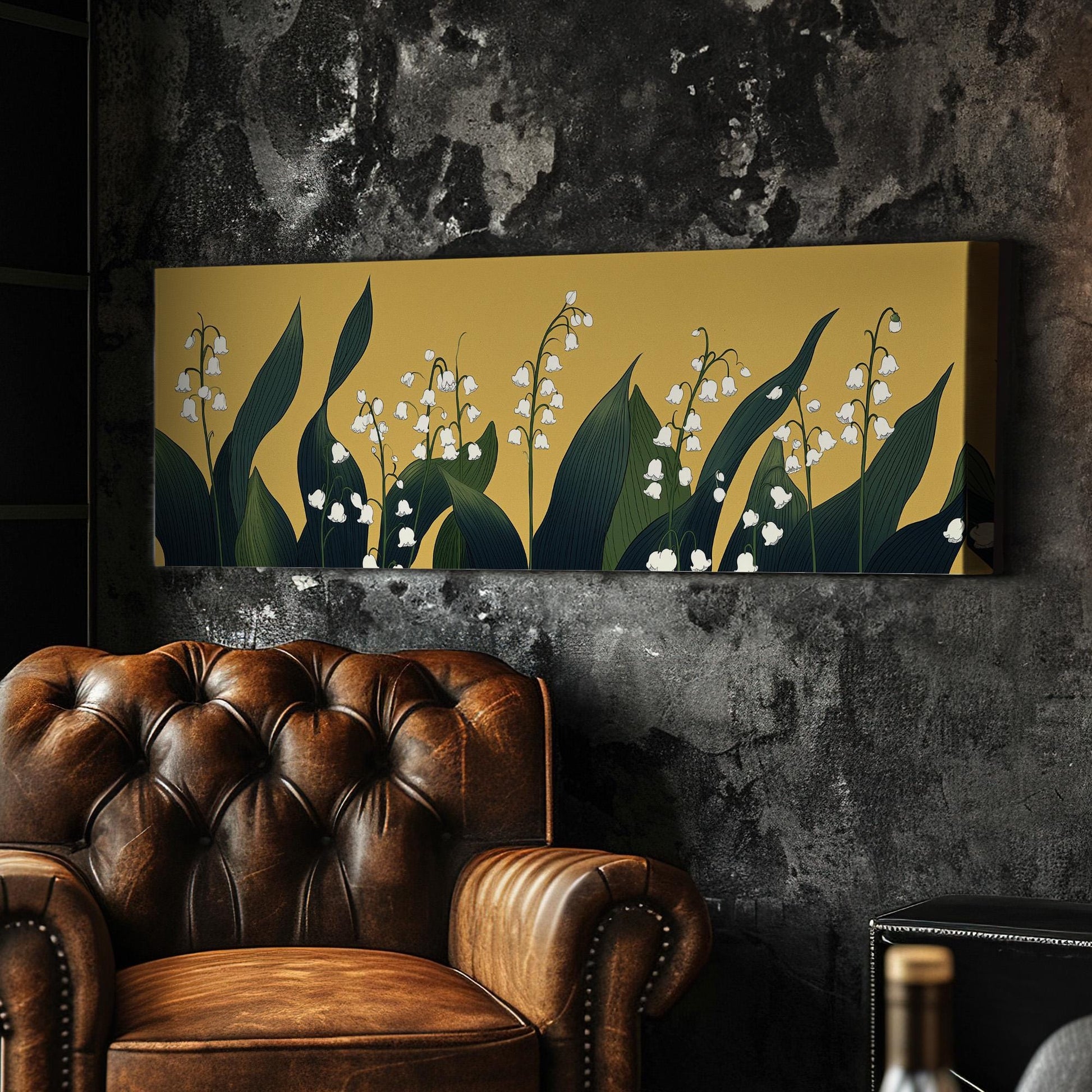 Lily of the Valley Field Panoramic Wall Art Floral, Panorama Lillies Canvas Print, Still Life Decor Canvas Art