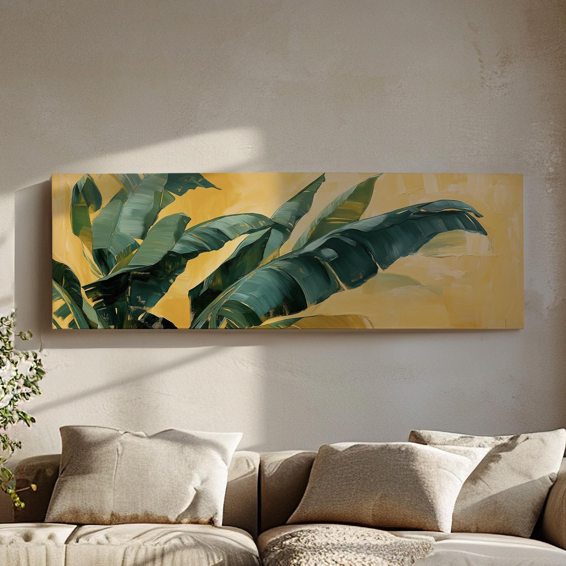 Abstract Palm Tree Panoramic Wall Art Tropical, Panorama Rainforest Canvas Print, Botanical Decor Canvas Art