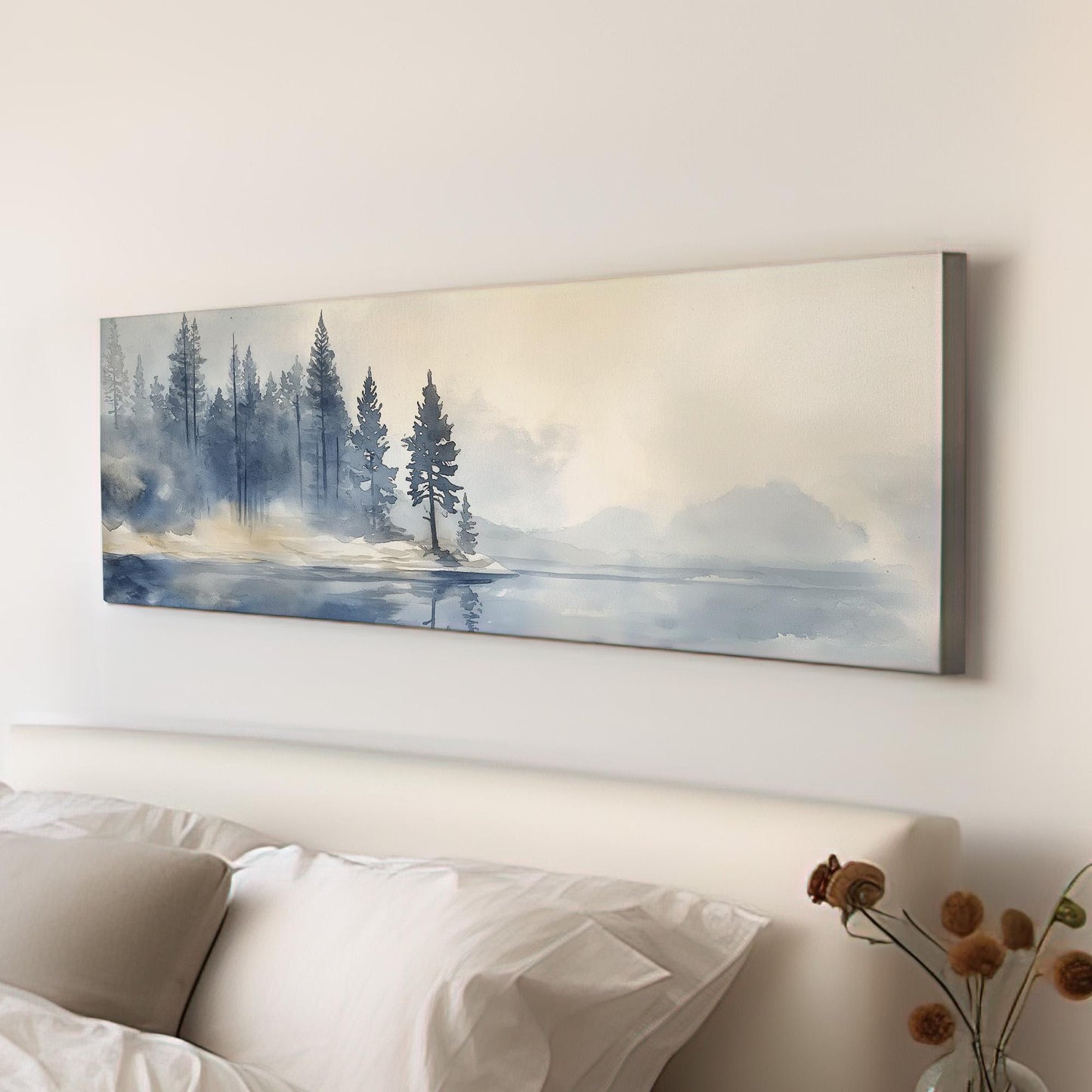 Lake Tahoe Spring Panoramic Wall Art Lake Scene, Panorama Quiet Pond Canvas Print, Tranquil Decor Canvas Art