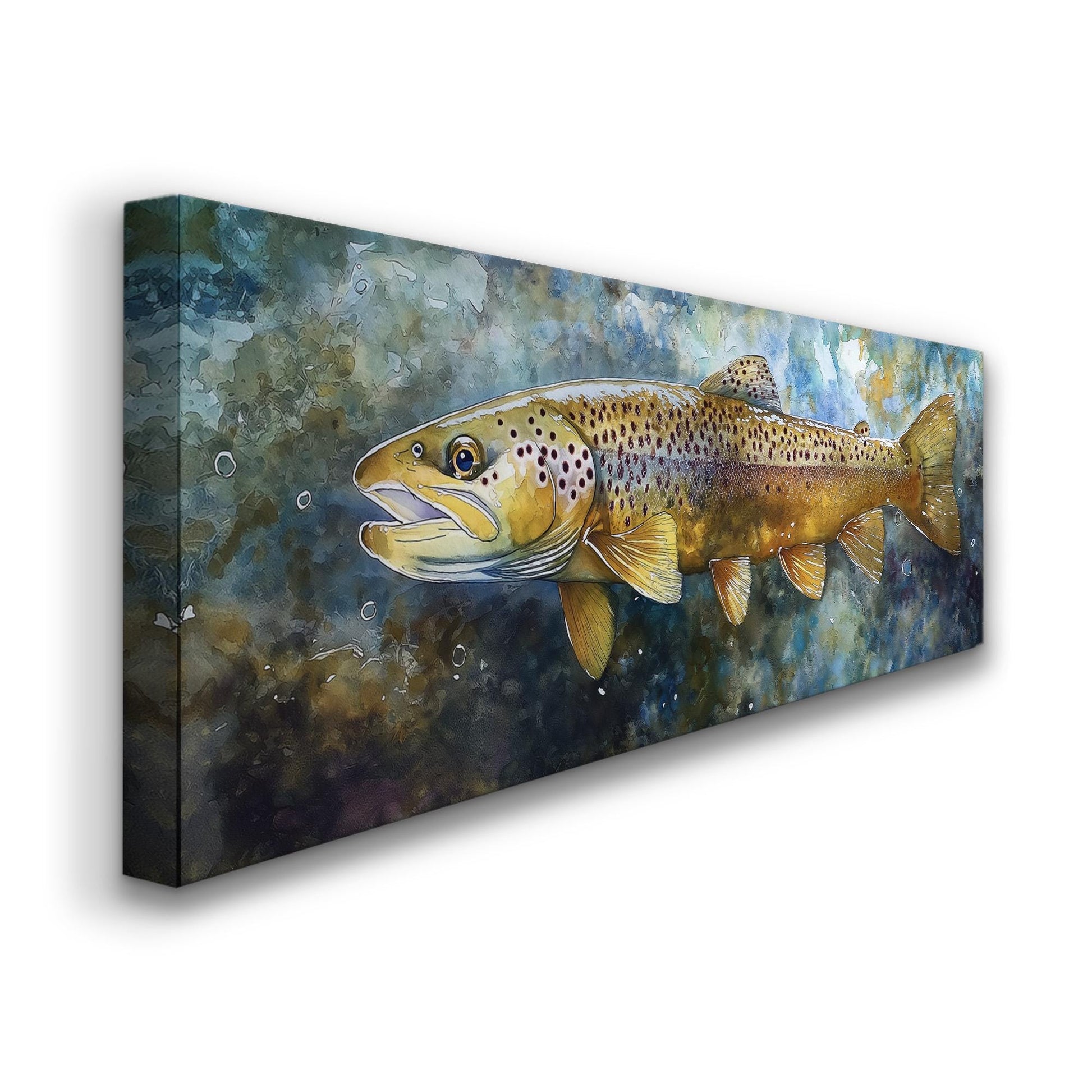 Large Rainbow Trout Panoramic Wall Art Fishing, Panorama Fisherman Canvas Print, Lakehouse Decor Canvas Art