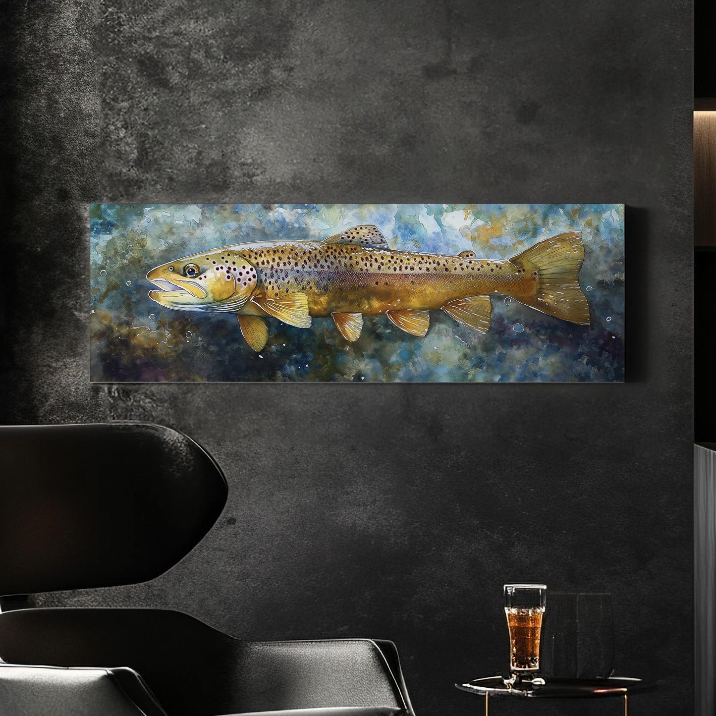 Large Rainbow Trout Panoramic Wall Art Fishing, Panorama Fisherman Canvas Print, Lakehouse Decor Canvas Art