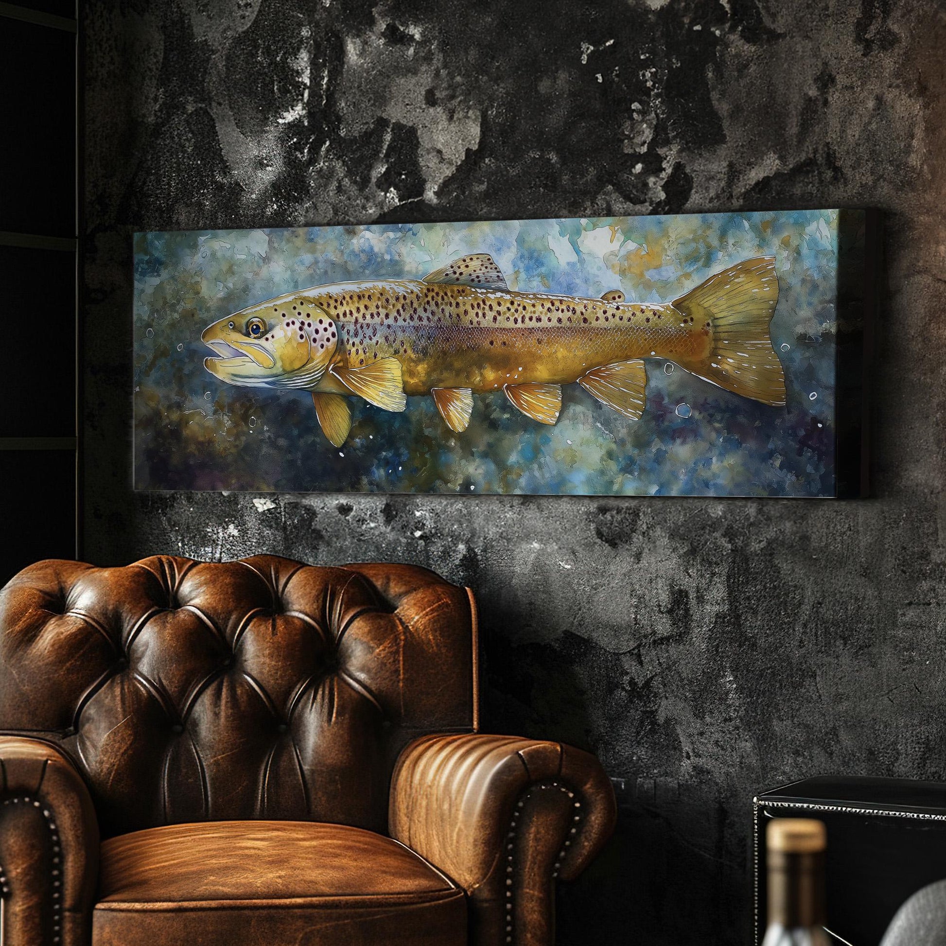 Large Rainbow Trout Panoramic Wall Art Fishing, Panorama Fisherman Canvas Print, Lakehouse Decor Canvas Art
