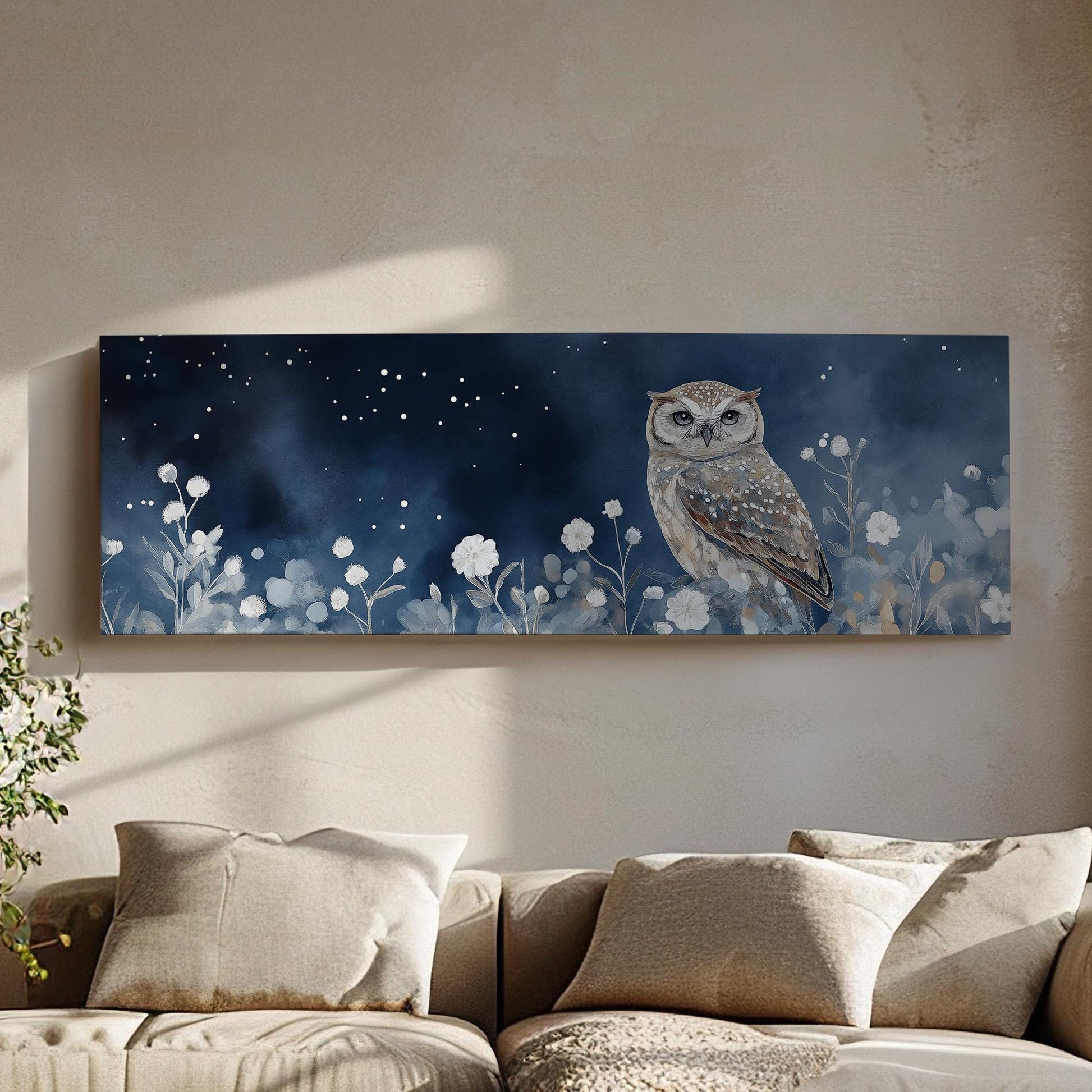Winter Owl Canvas Print: Starry Night Forest Panorama