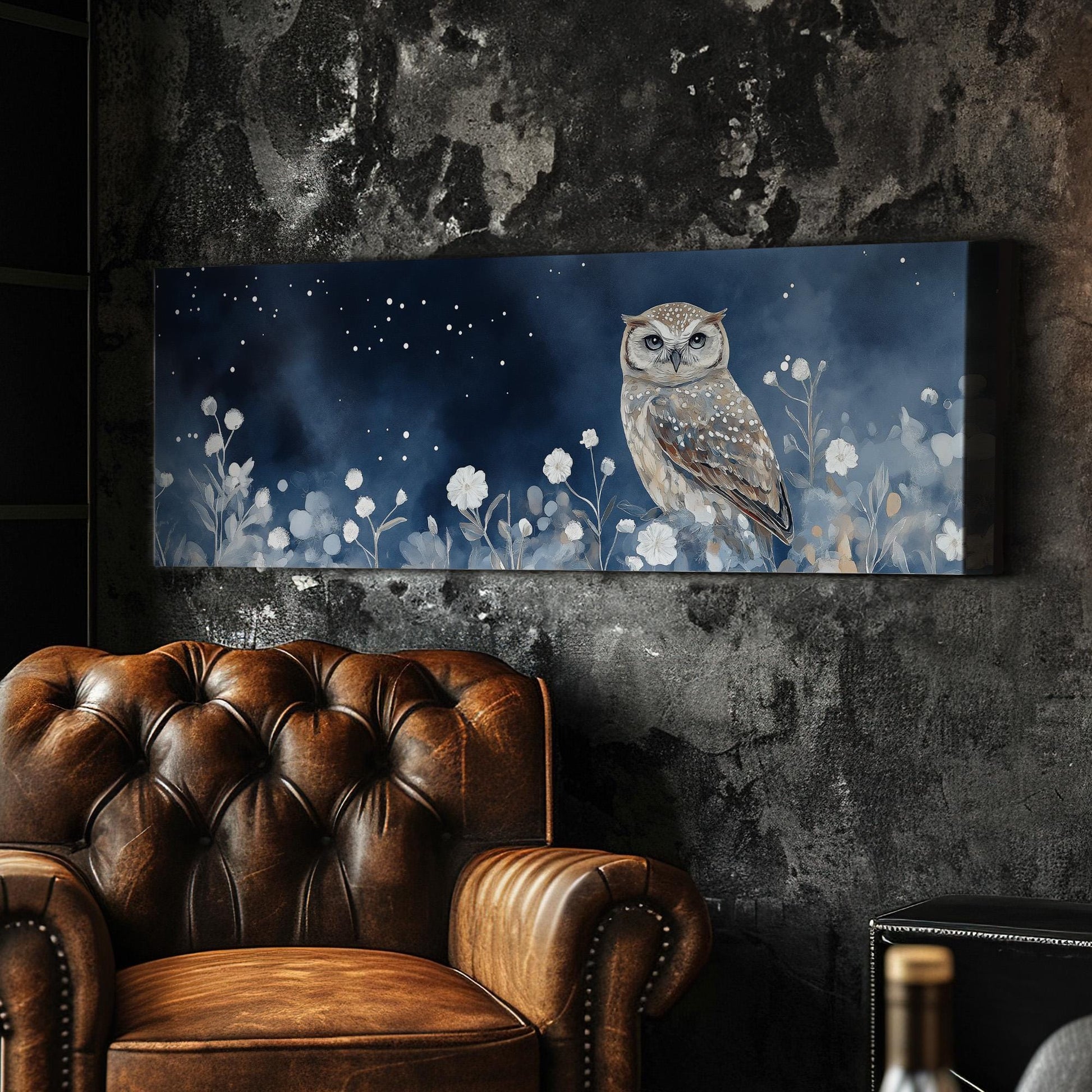 Winter Owl Canvas Print: Starry Night Forest Panorama