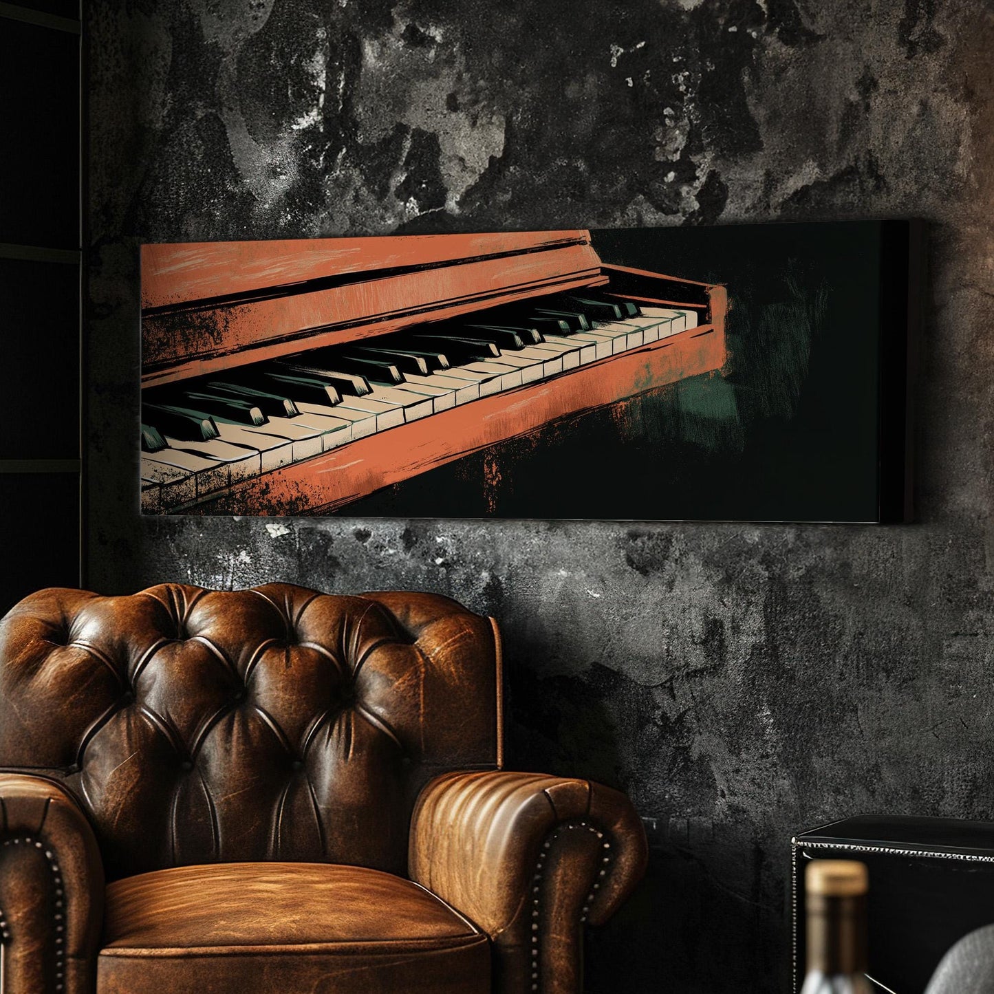 Piano illustration Panoramic Wall Art Musician, Panorama Pianist Canvas Print, Classical Decor Canvas Art