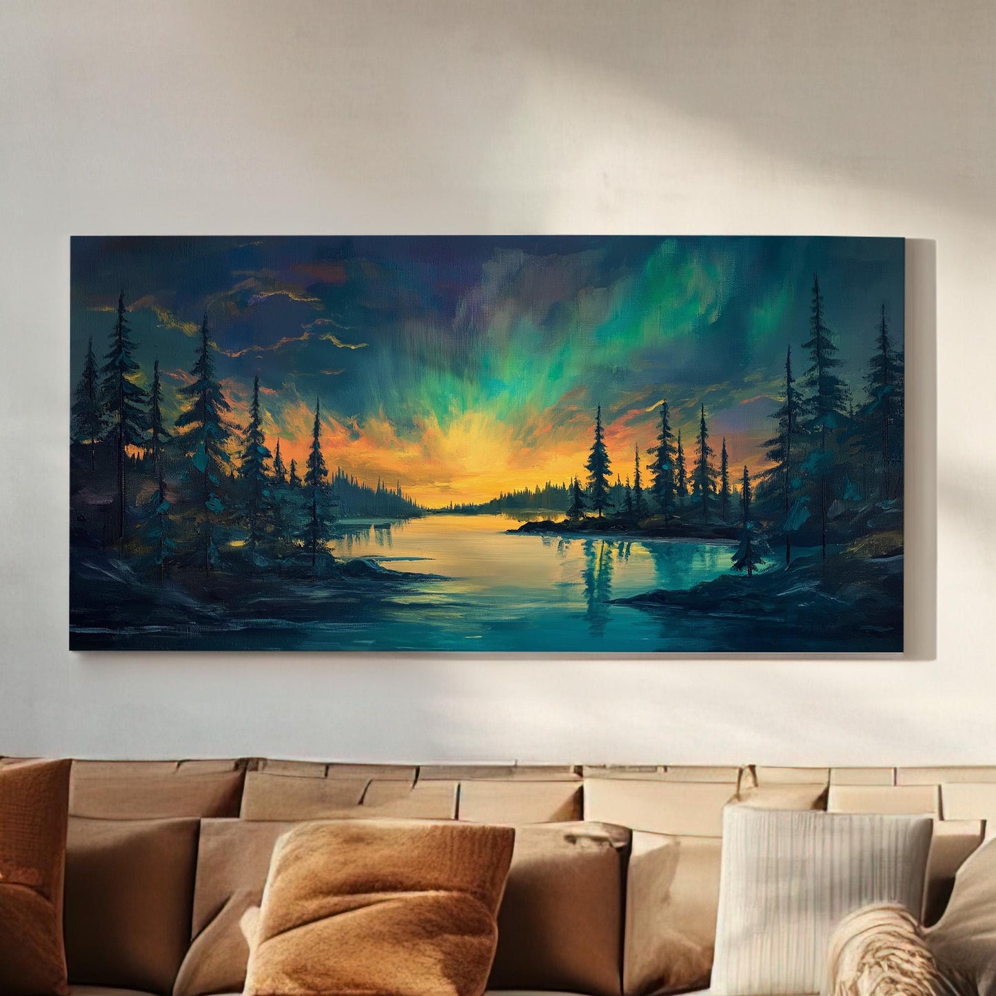 Northern Lights Magic Canvas Wall Art For Living Room, Landscape Starry Sky Canvas Print, Aurora Borealis Large Canvas Art