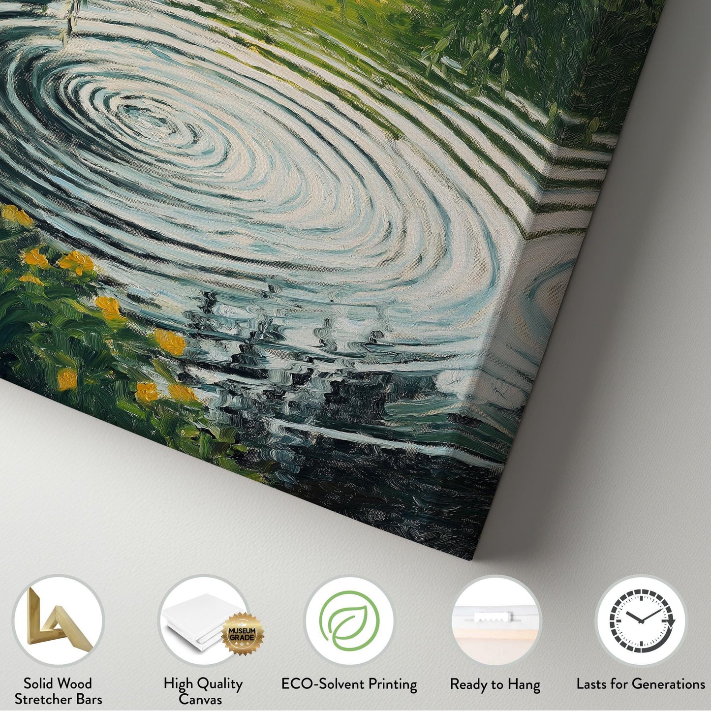 Water Ripples Under A Tree Vertical Wall Art Lake Scene, Decor Quiet Pond Canvas Print, Tranquil Big Canvas Art